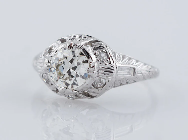 Antique Engagement Ring Art Deco .68 Old European Cut Diamond in 18K White Gold - Image 3