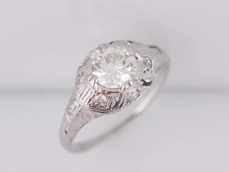 Antique Engagement Ring Art Deco .68 Old European Cut Diamond in 18K White Gold - Image 4