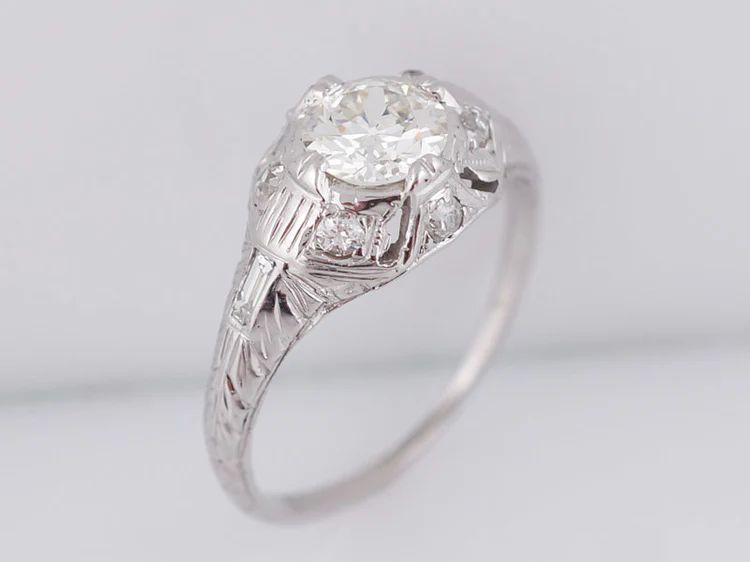 Antique Engagement Ring Art Deco .68 Old European Cut Diamond in 18K White Gold - Image 5