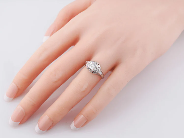 Antique Engagement Ring Art Deco .68 Old European Cut Diamond in 18K White Gold - Image 6