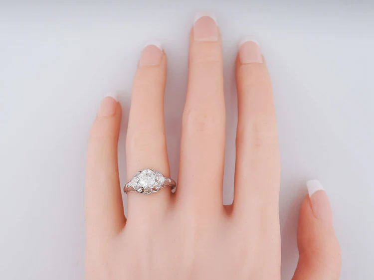 Antique Engagement Ring Art Deco .68 Old European Cut Diamond in 18K White Gold - Image 7