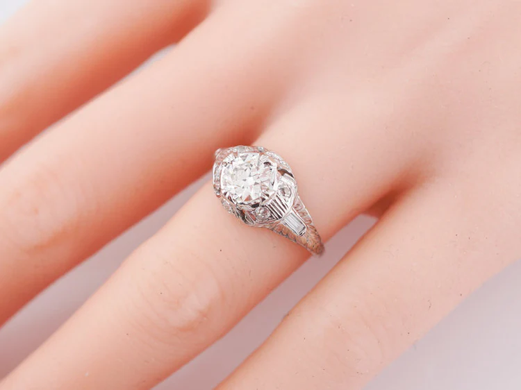 Antique Engagement Ring Art Deco .68 Old European Cut Diamond in 18K White Gold - Image 8