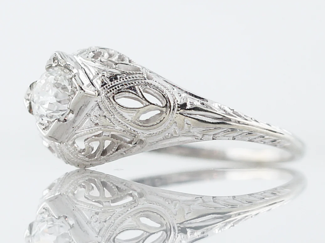 Antique Filigree Engagement Ring Mine Cut Diamond in 18k - Image 2