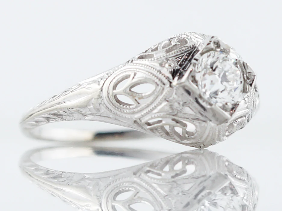 Antique Filigree Engagement Ring Mine Cut Diamond in 18k - Image 3