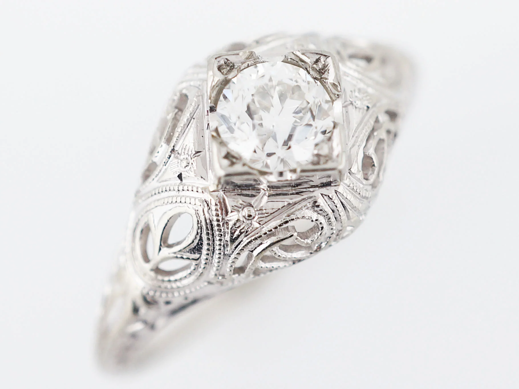 Antique Filigree Engagement Ring Mine Cut Diamond in 18k - Image 4
