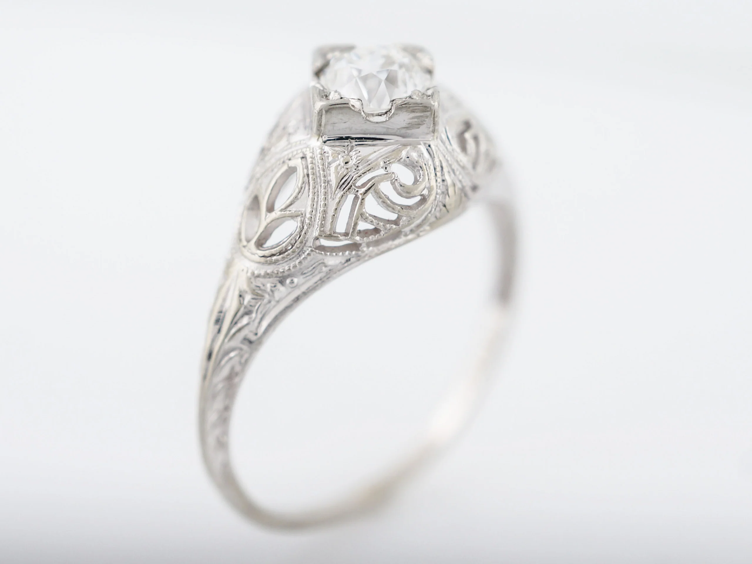 Antique Filigree Engagement Ring Mine Cut Diamond in 18k - Image 5