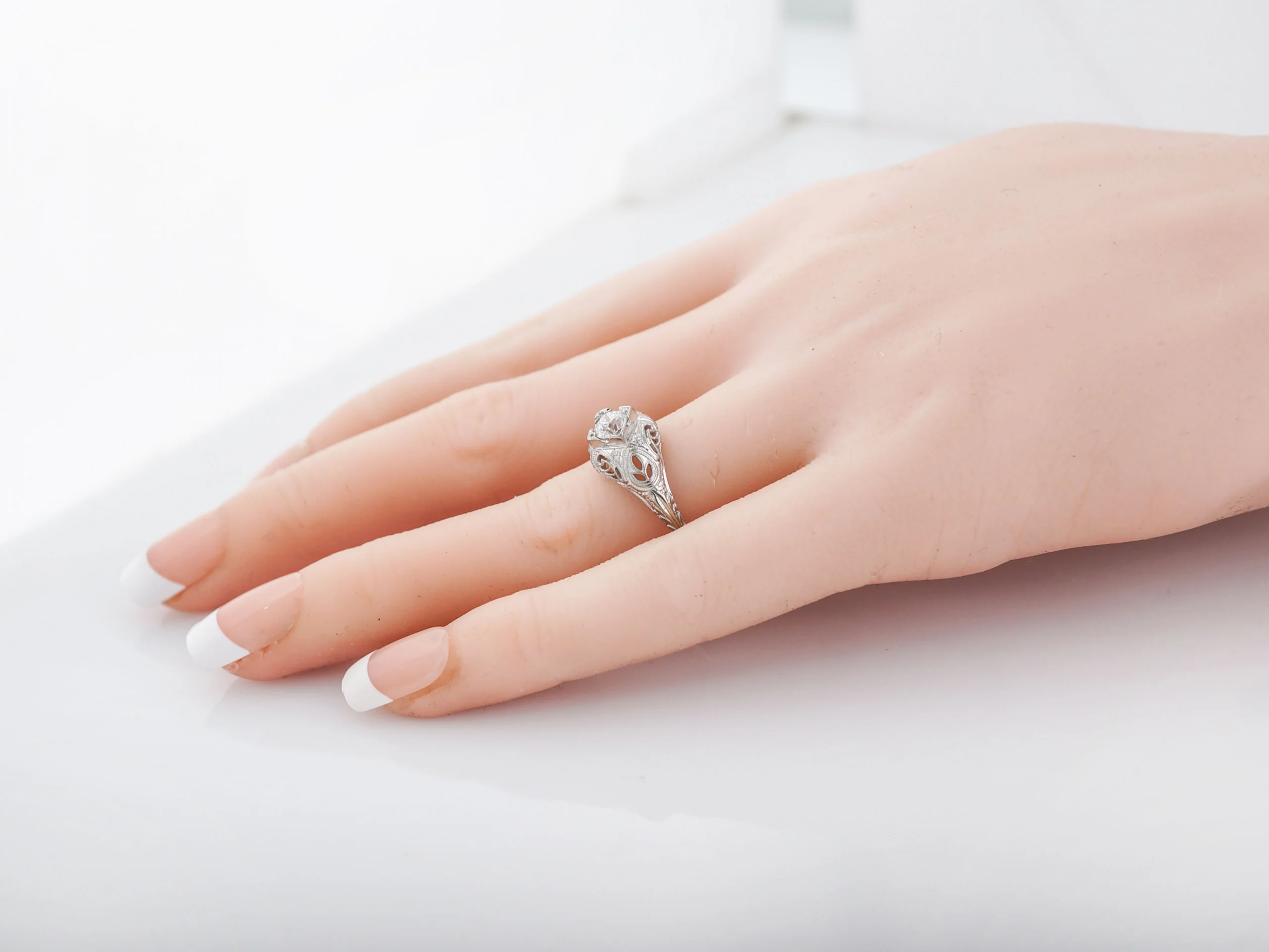 Antique Filigree Engagement Ring Mine Cut Diamond in 18k - Image 7