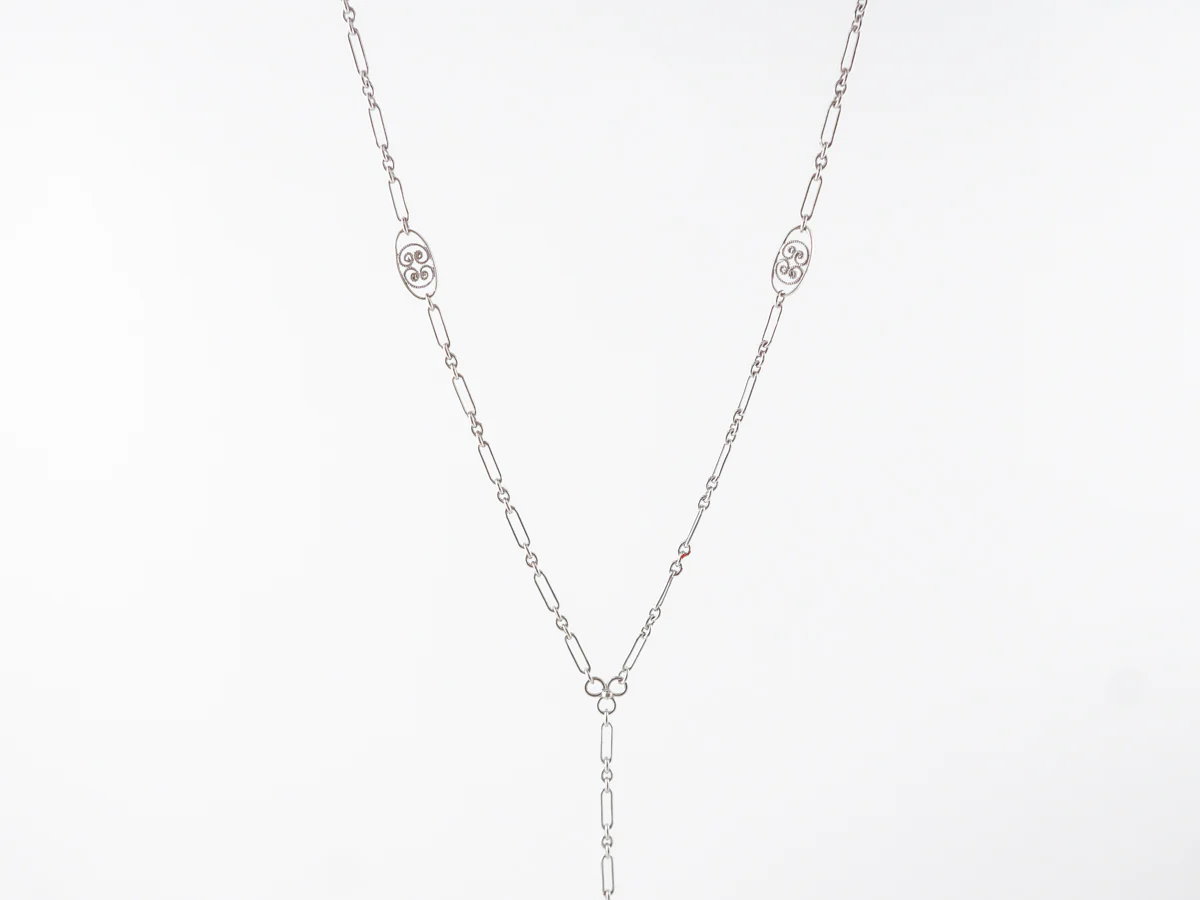 Antique Filigree Necklace w/ Open Link Chain in 14k - Image 2