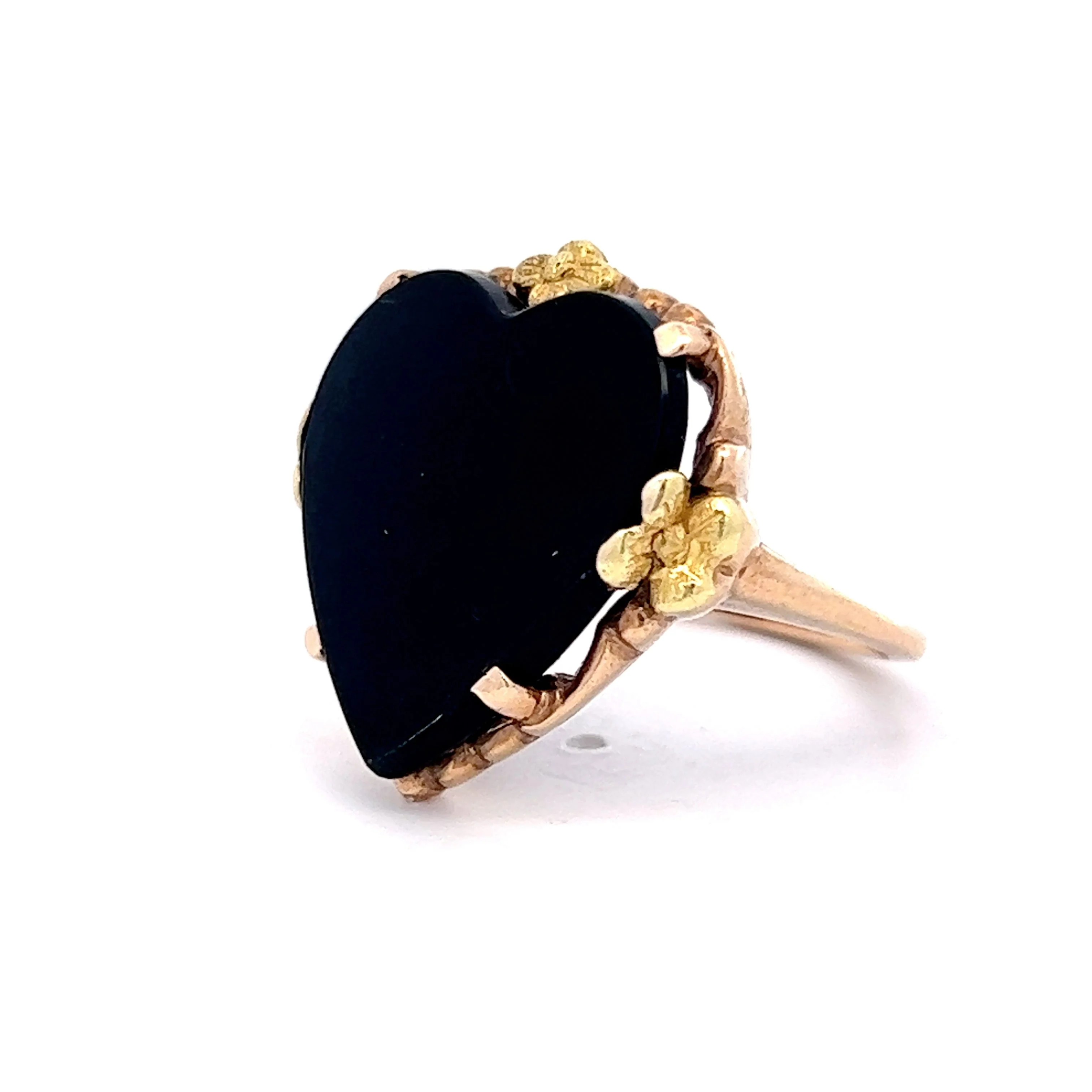 Antique Heart Shaped Onyx Ring in 10k Rose & Yellow Gold - Image 2