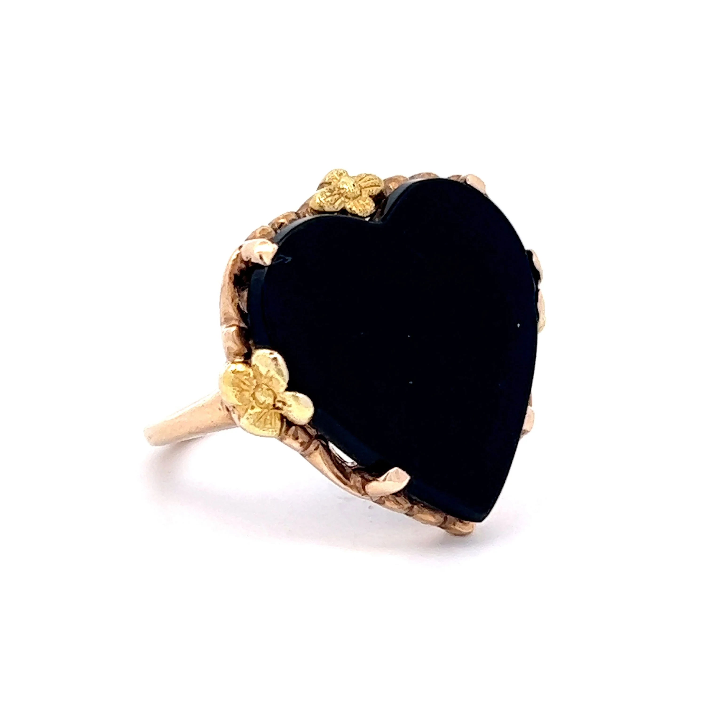 Antique Heart Shaped Onyx Ring in 10k Rose & Yellow Gold - Image 3
