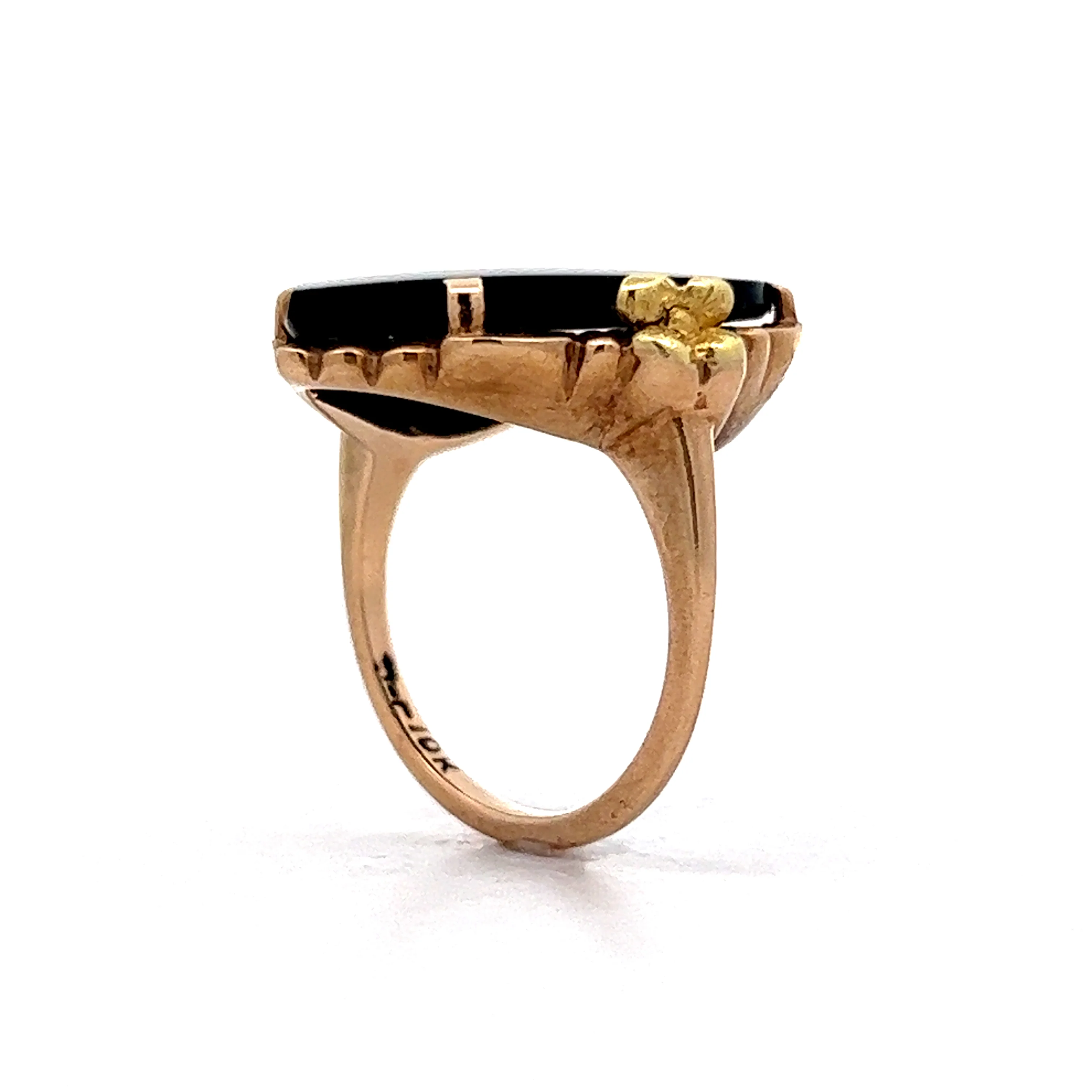 Antique Heart Shaped Onyx Ring in 10k Rose & Yellow Gold - Image 5