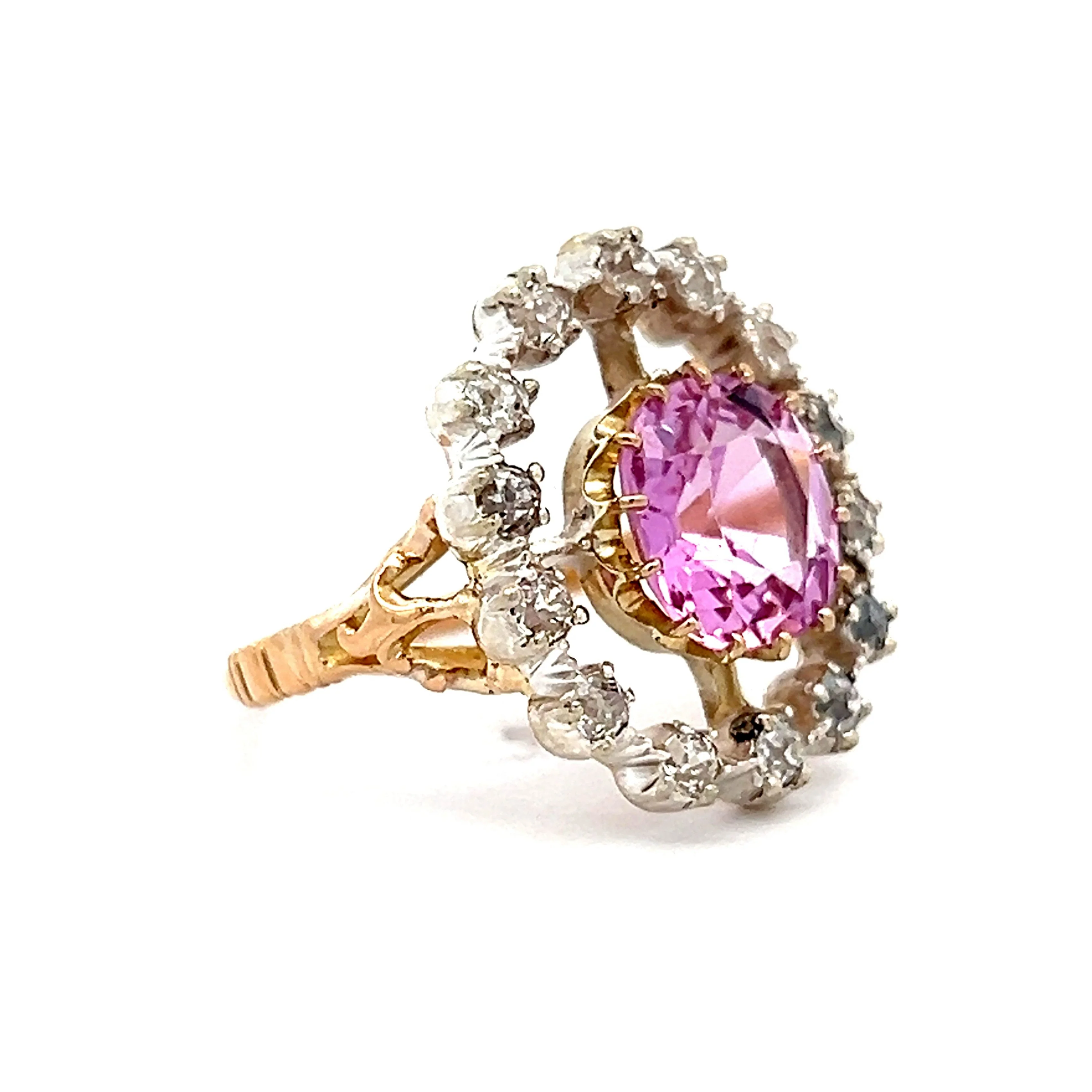 Antique Imperial Pink Topaz & Diamond Ring in 14k Gold - Image 3