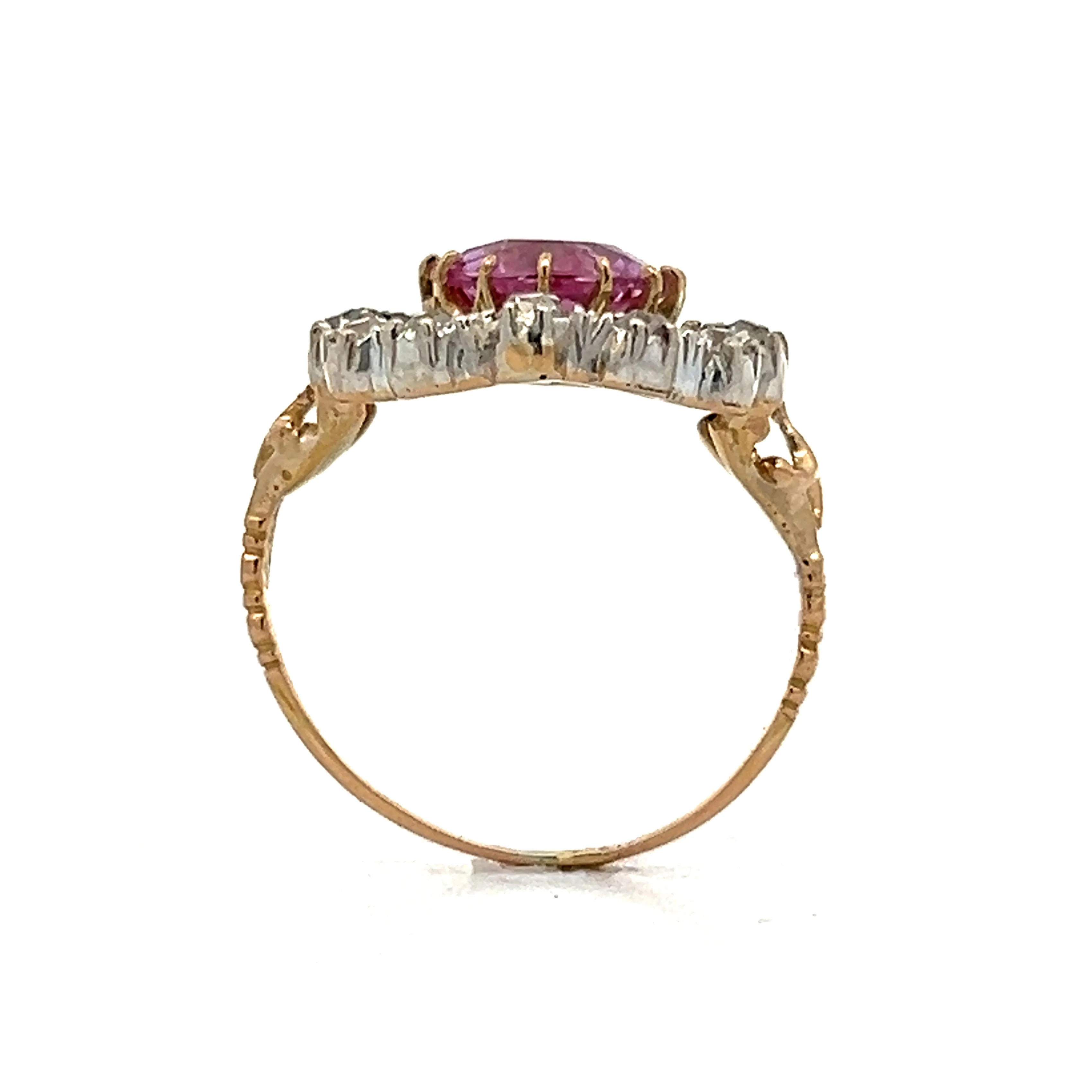 Antique Imperial Pink Topaz & Diamond Ring in 14k Gold - Image 4