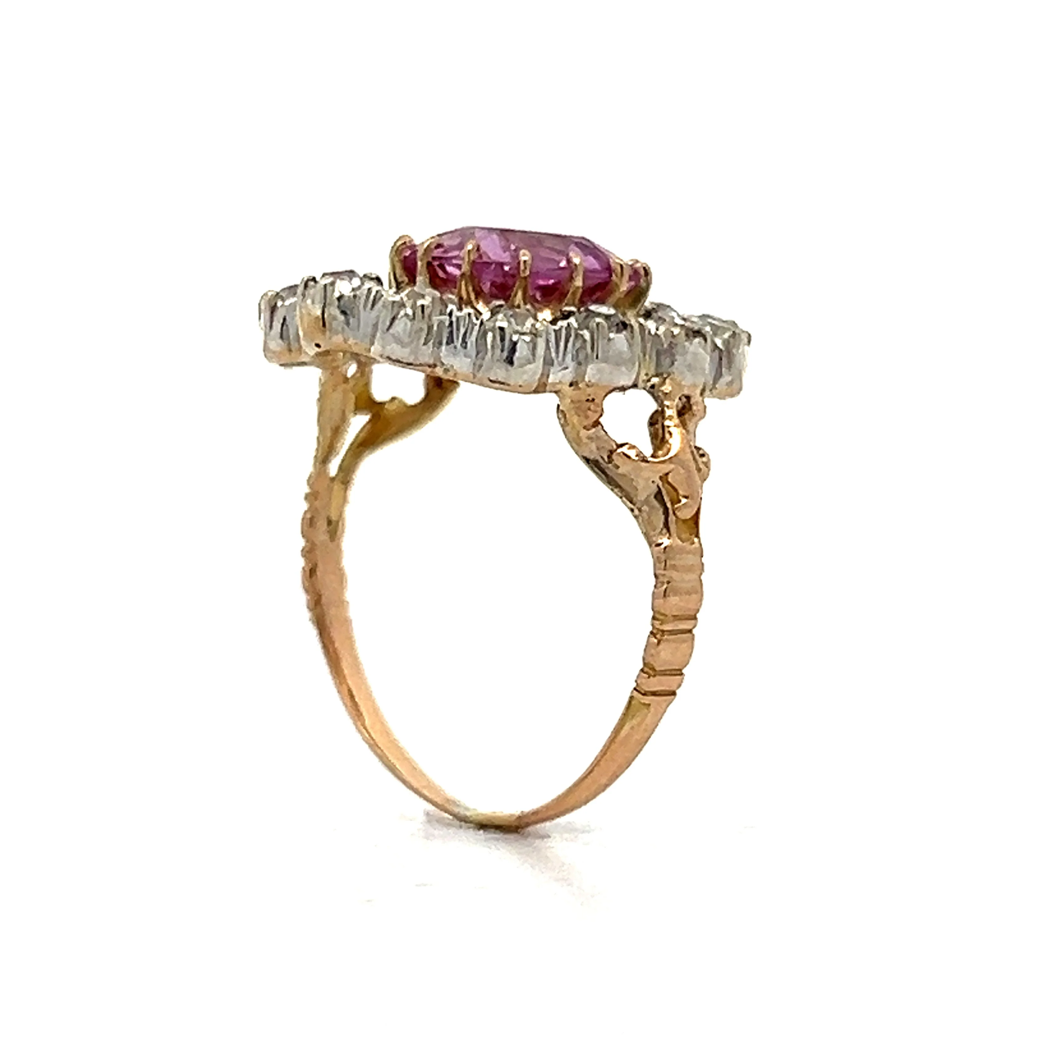 Antique Imperial Pink Topaz & Diamond Ring in 14k Gold - Image 5