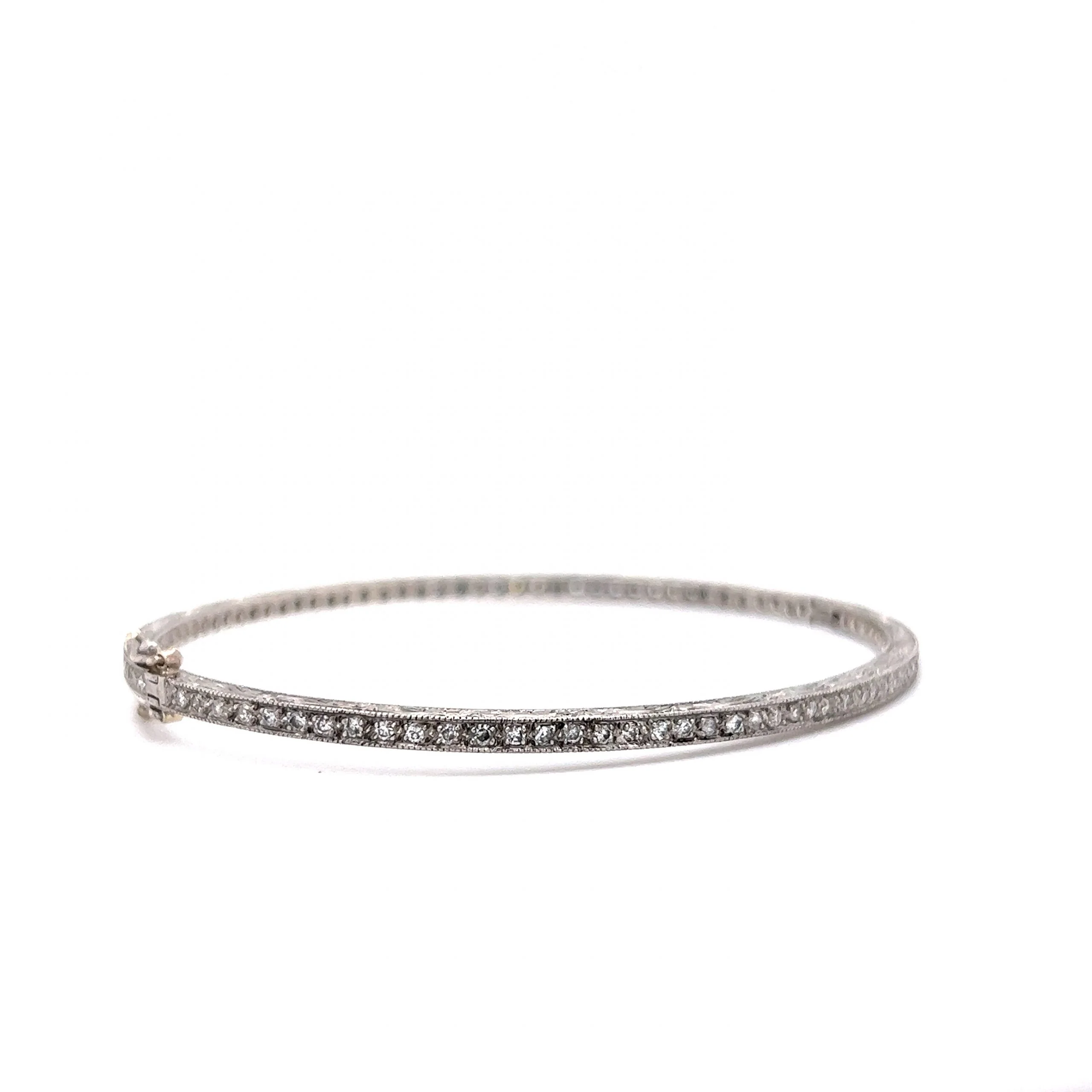 Antique Inspired Diamond Bangle Bracelet in Platinum - Image 3