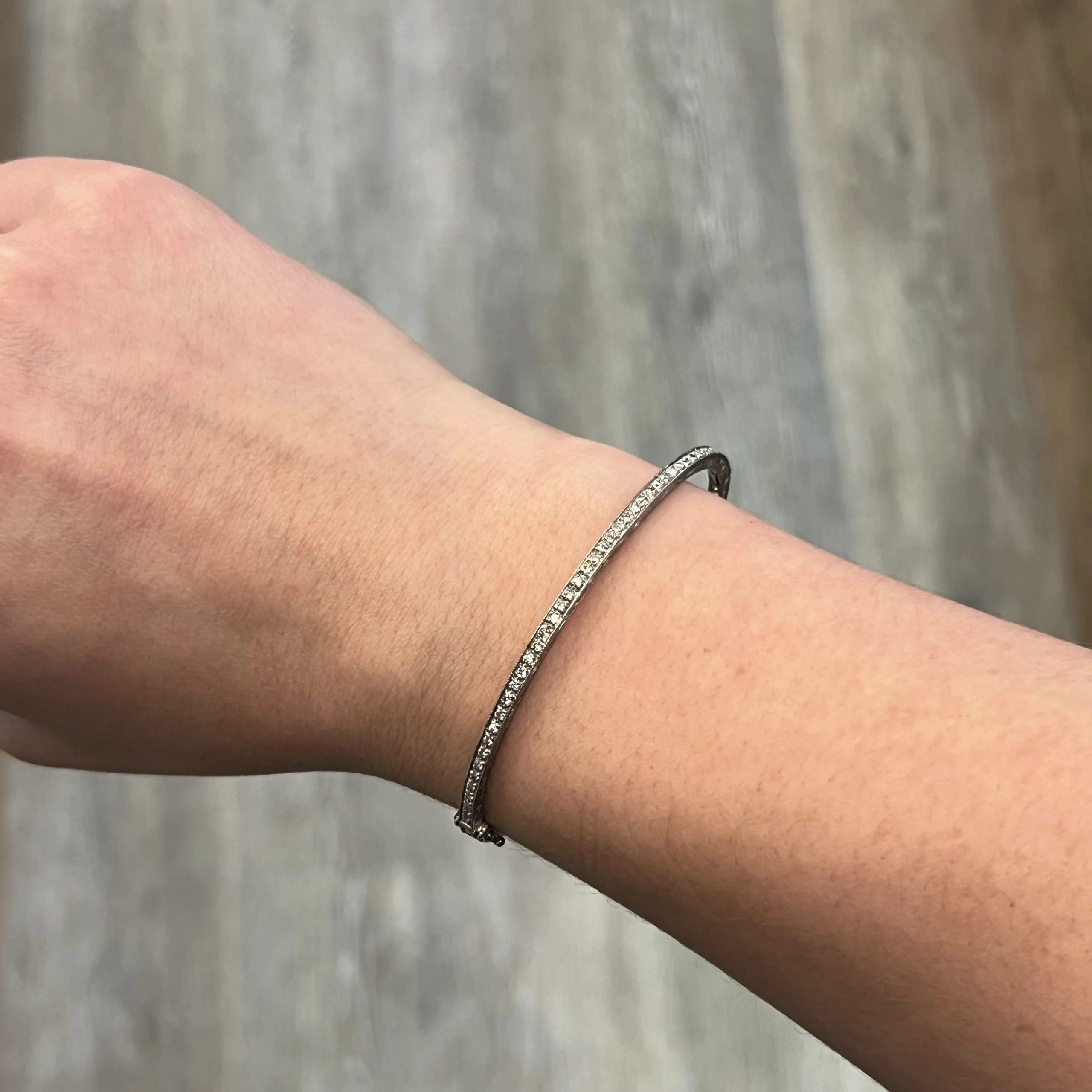 Antique Inspired Diamond Bangle Bracelet in Platinum - Image 4