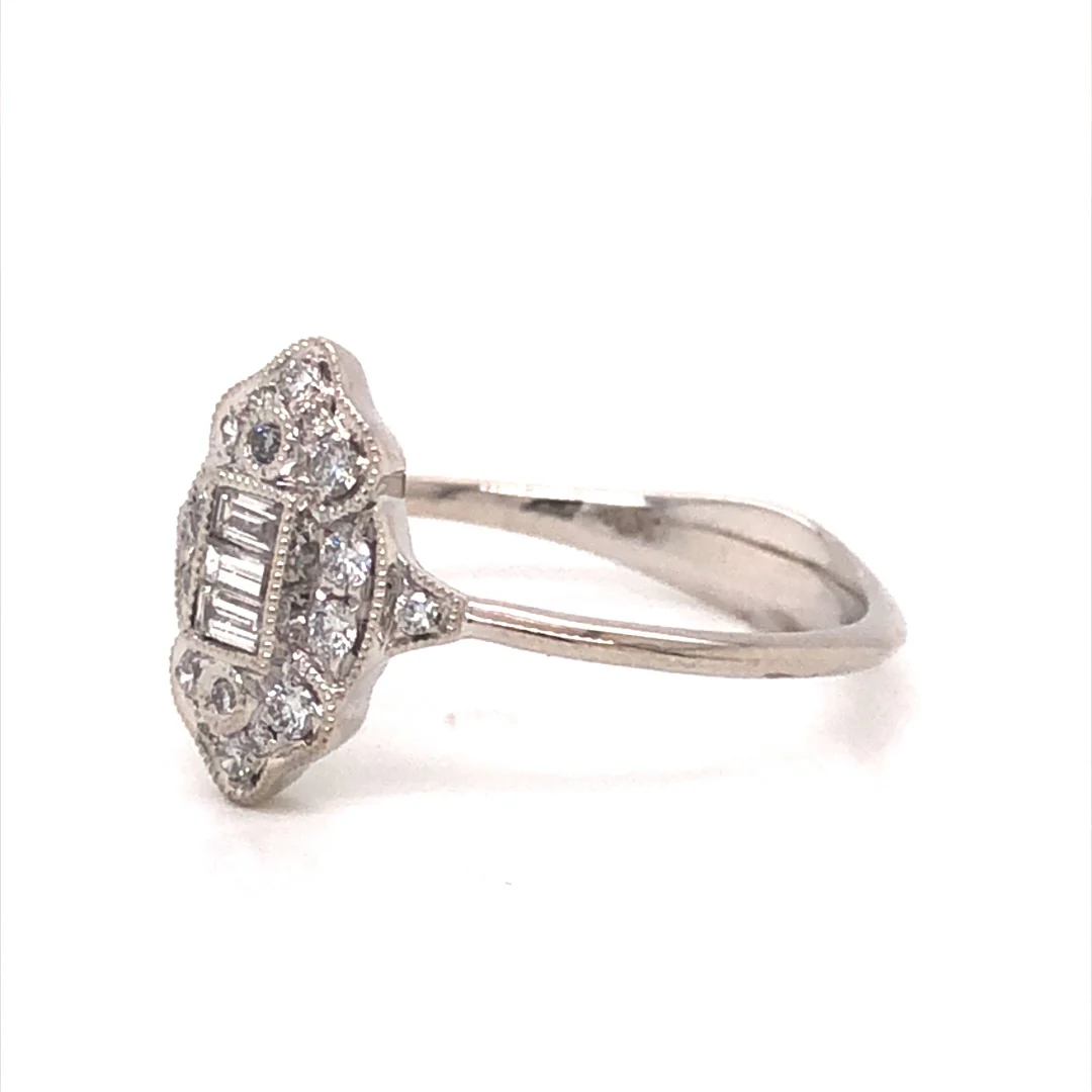 Antique Inspired Diamond Cluster Ring in 18k White Gold - Image 2