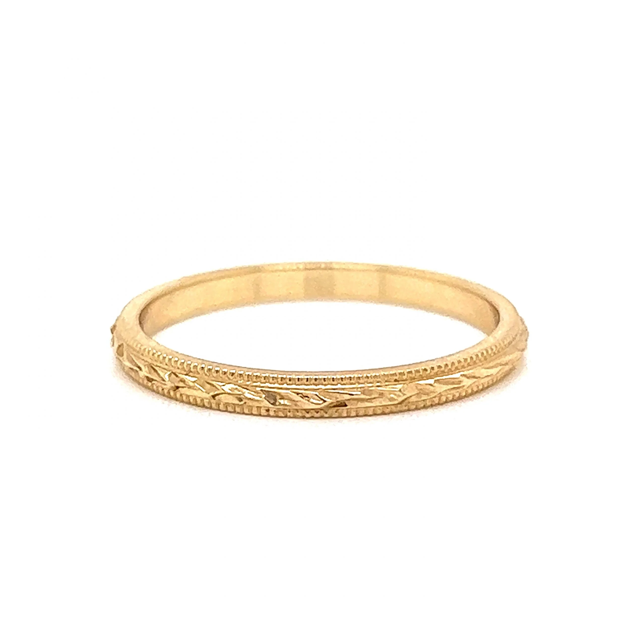 Antique Inspired Engraved Wedding Band in 14k Yellow Gold - Image 2