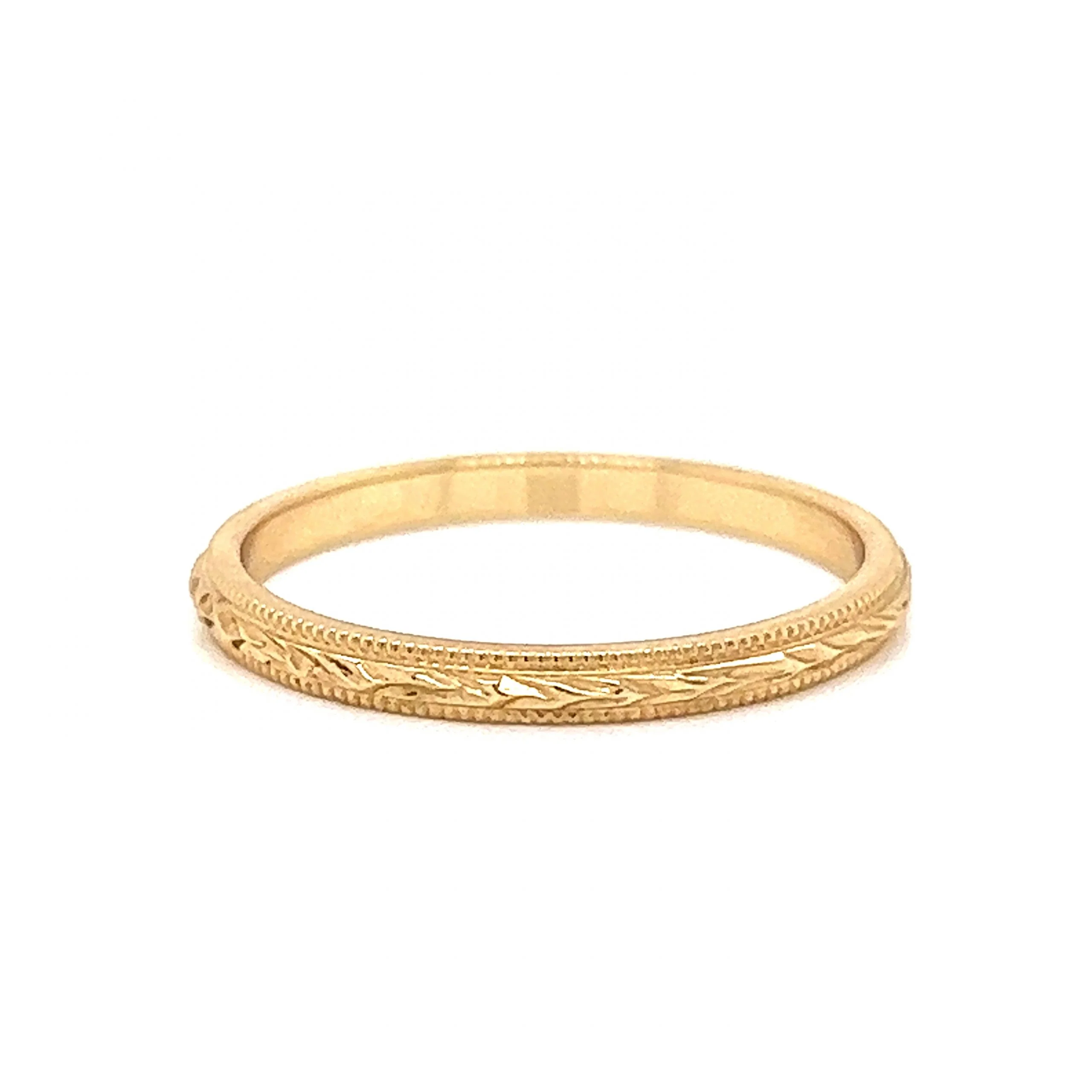 Antique Inspired Engraved Wedding Band in 14k Yellow Gold - Image 3