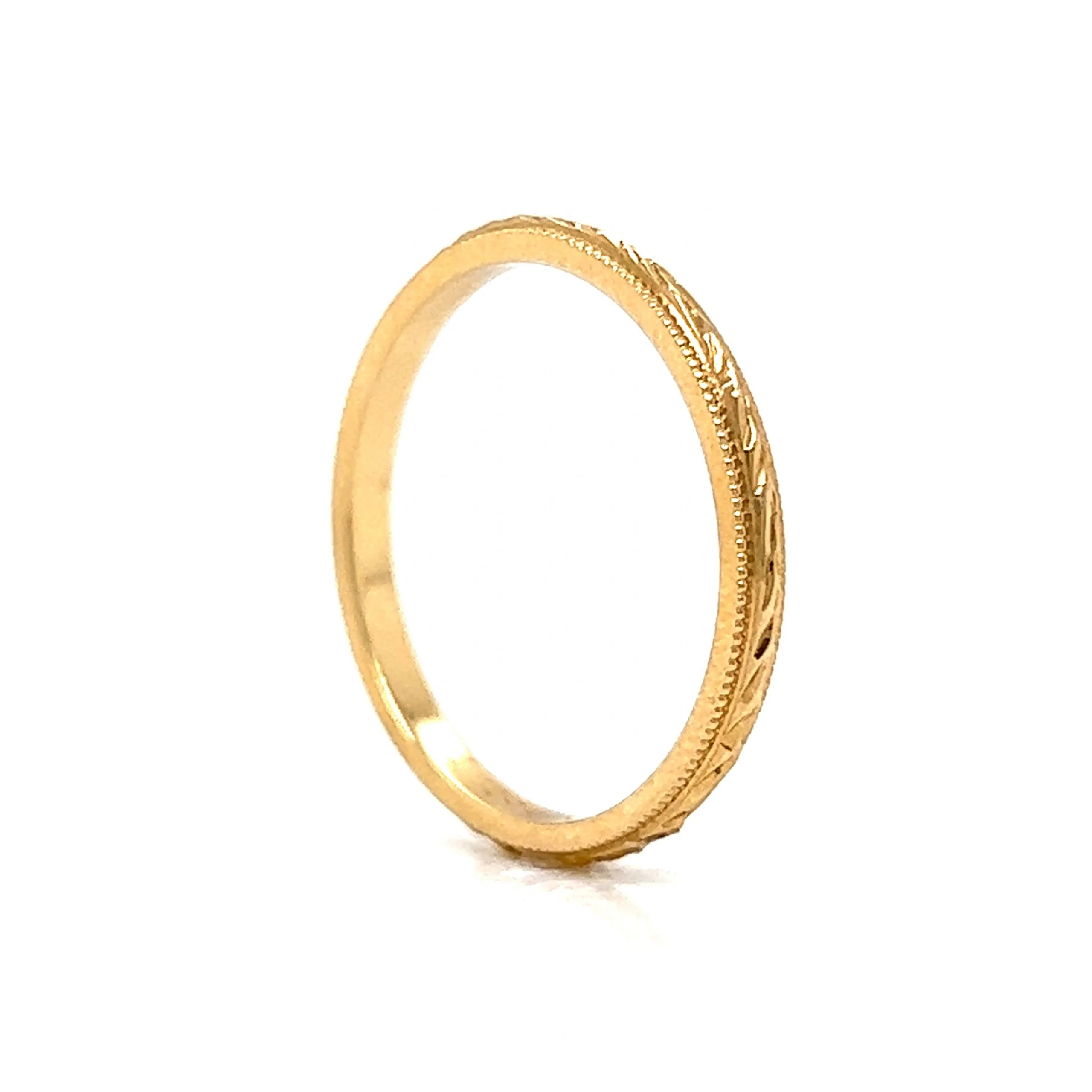 Antique Inspired Engraved Wedding Band in 14k Yellow Gold - Image 5