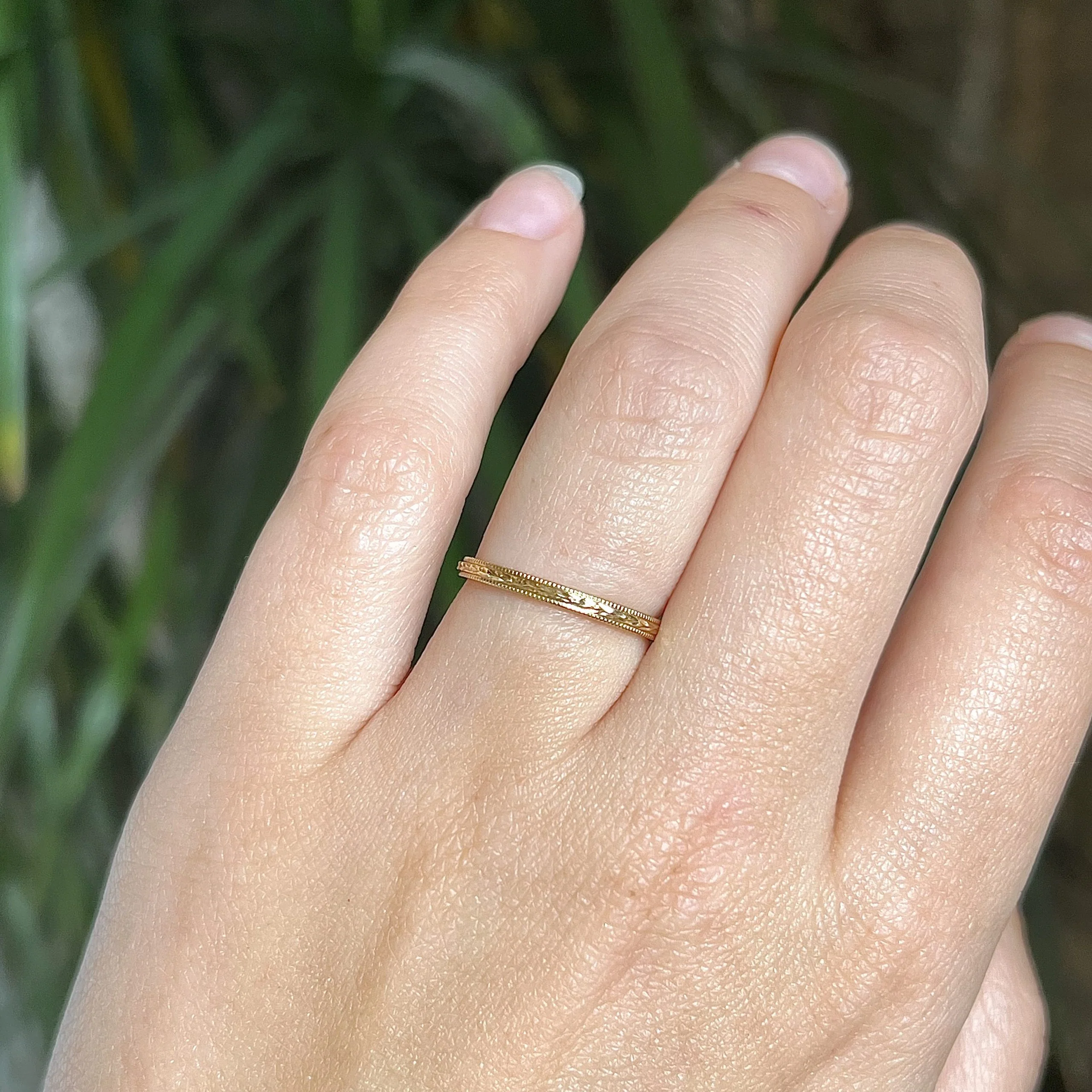 Antique Inspired Engraved Wedding Band in 14k Yellow Gold - Image 6