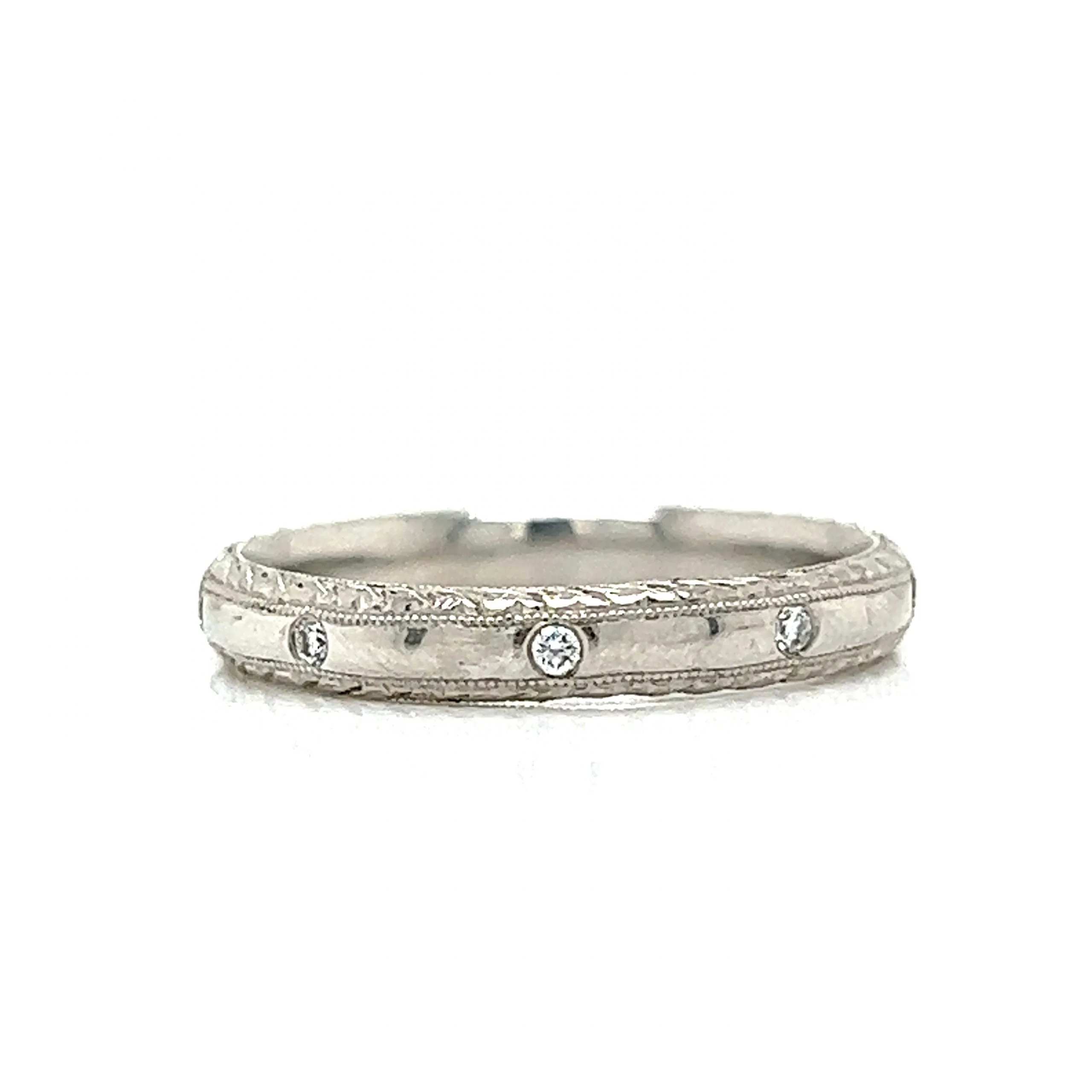 Antique Inspired Flush Set Diamond Wedding Band in Platinum