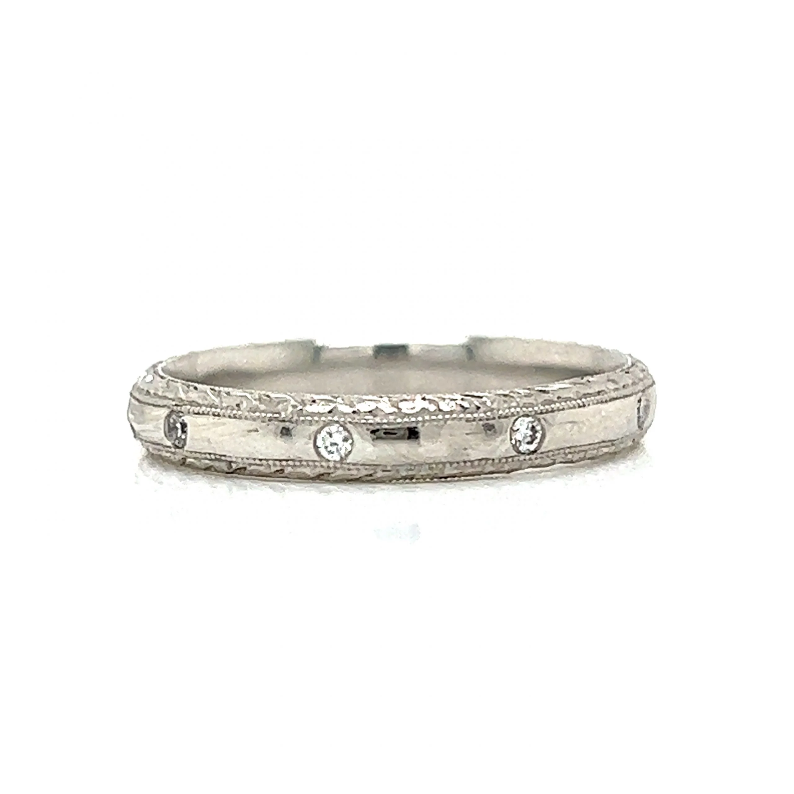 Antique Inspired Flush Set Diamond Wedding Band in Platinum - Image 3