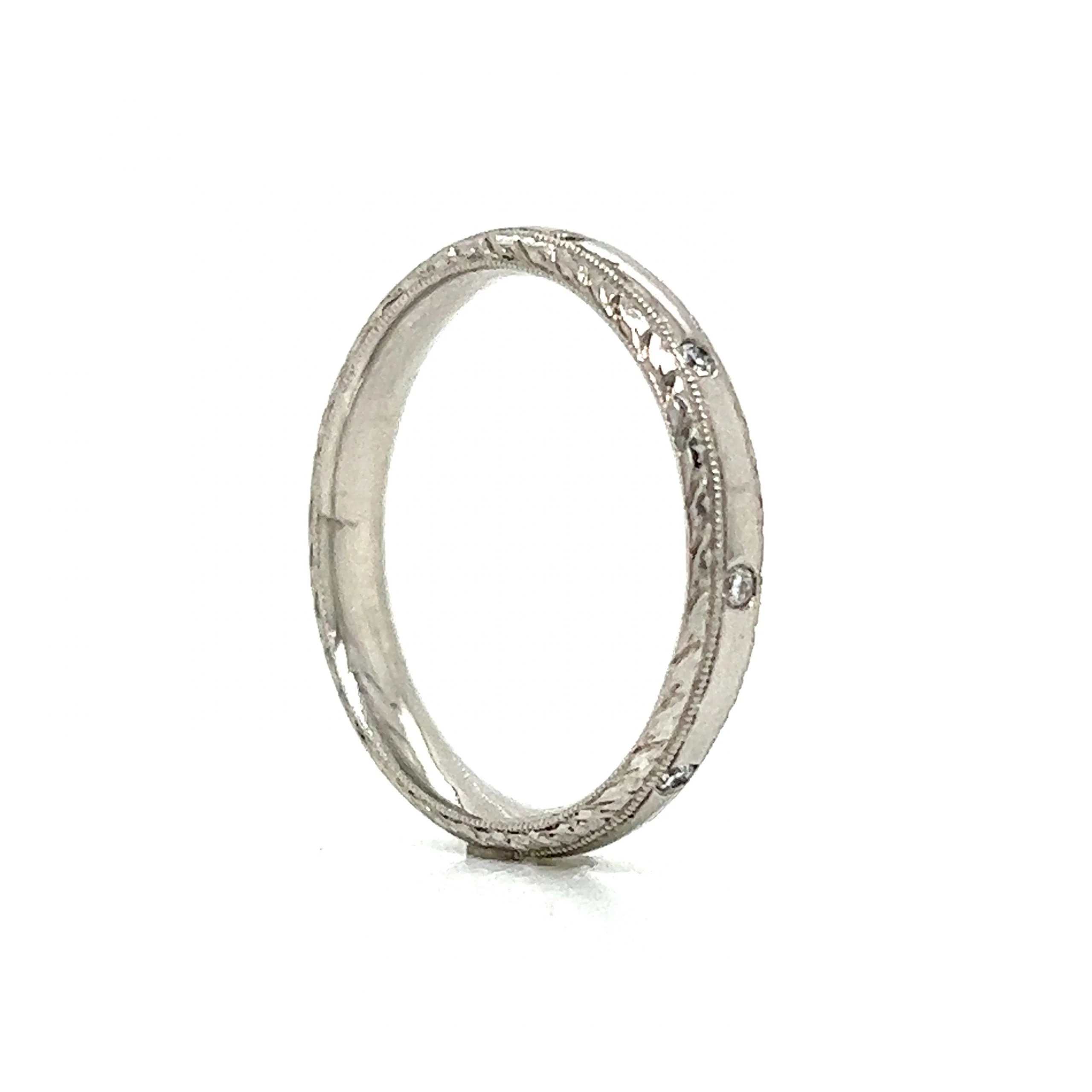 Antique Inspired Flush Set Diamond Wedding Band in Platinum - Image 5