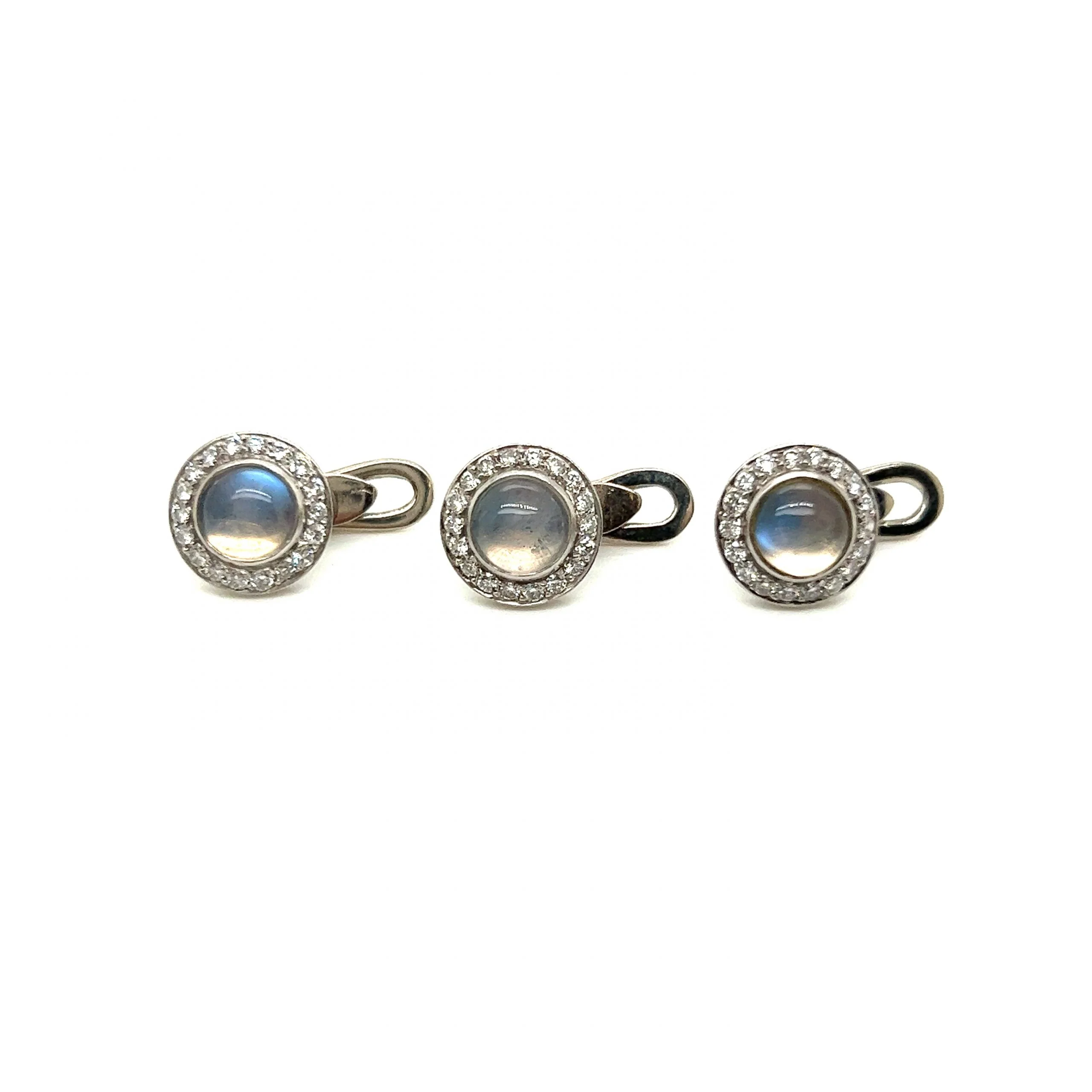 Antique Inspired Moonstone & Diamond Cufflink Set in Platinum - Image 3
