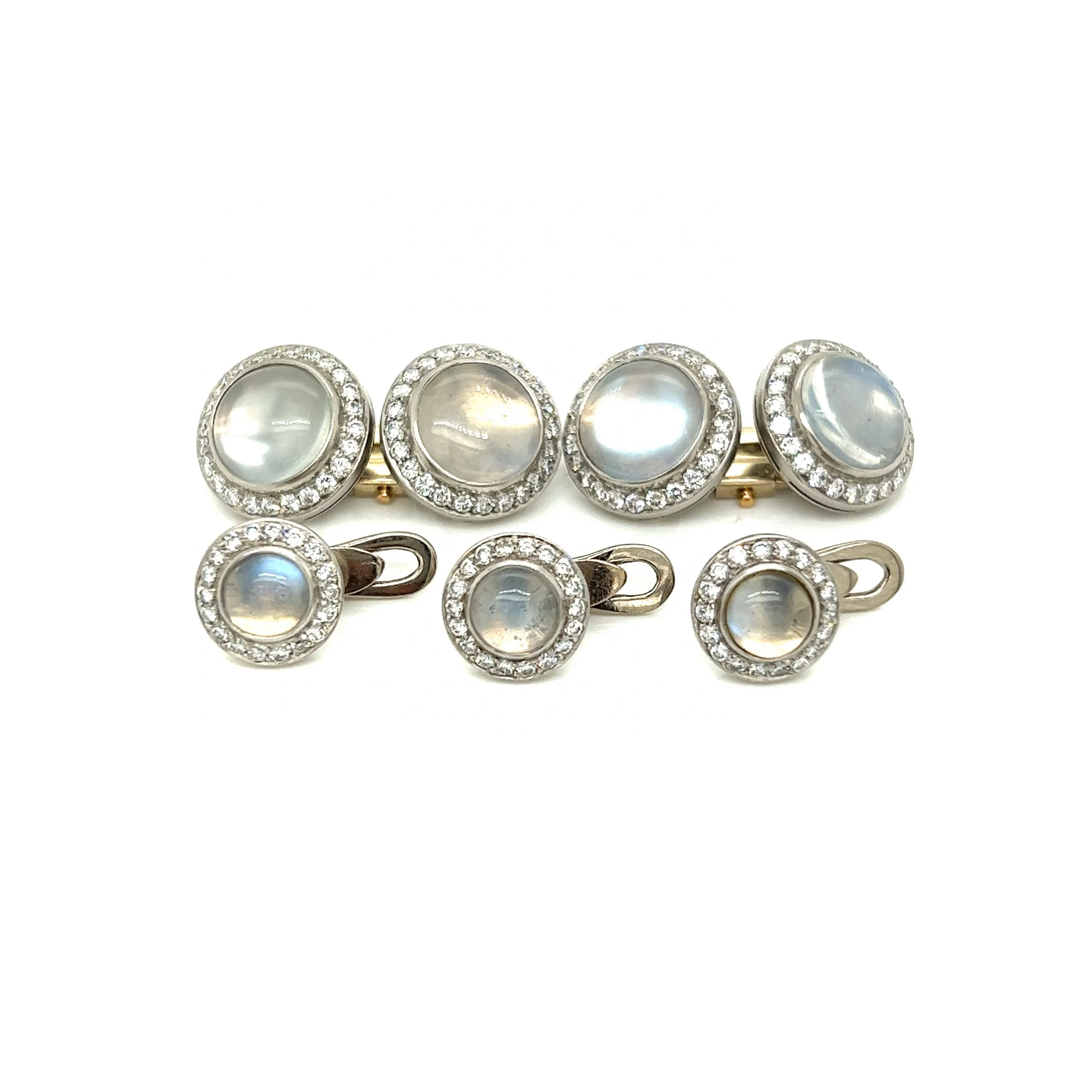 Antique Inspired Moonstone & Diamond Cufflink Set in Platinum - Image 4