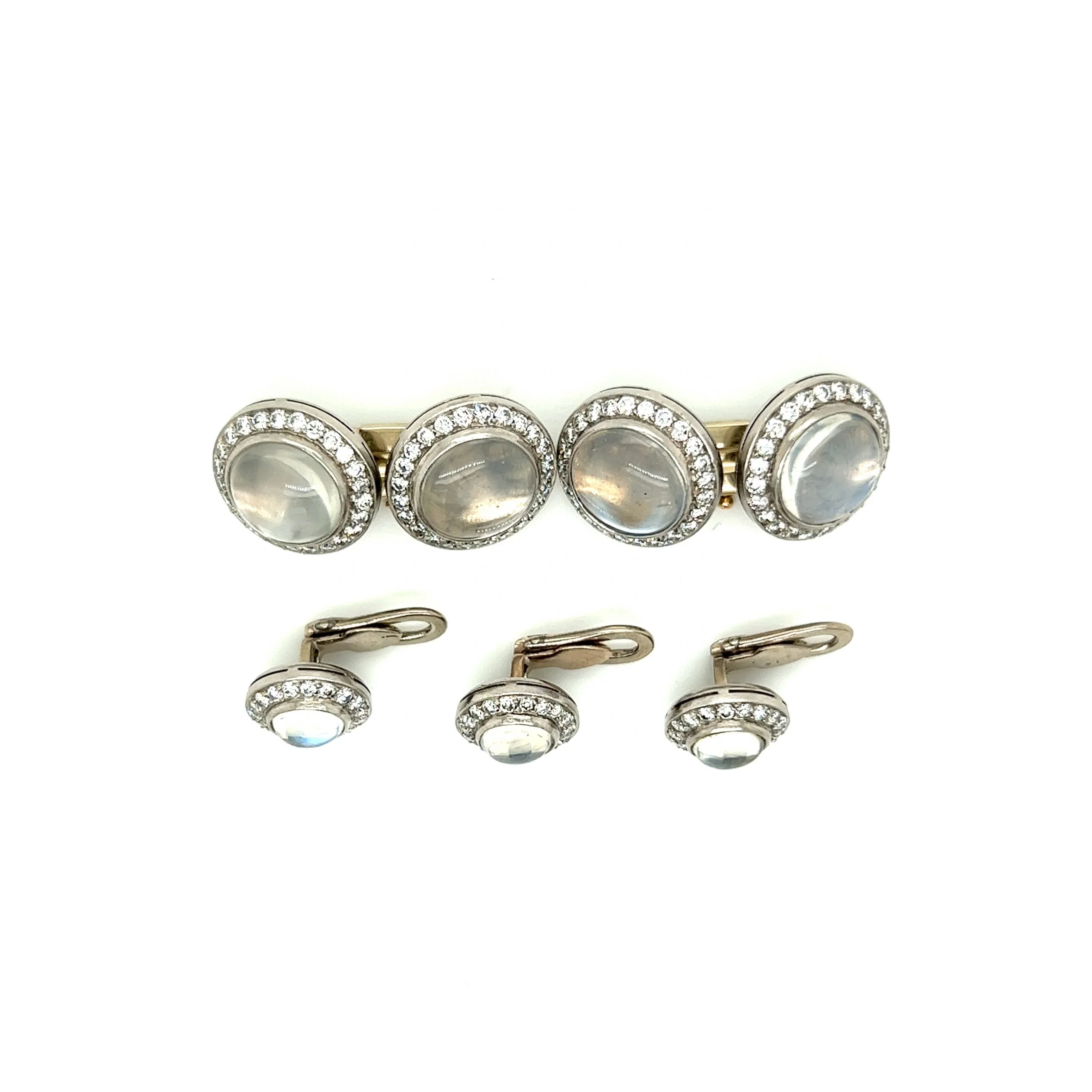 Antique Inspired Moonstone & Diamond Cufflink Set in Platinum - Image 5