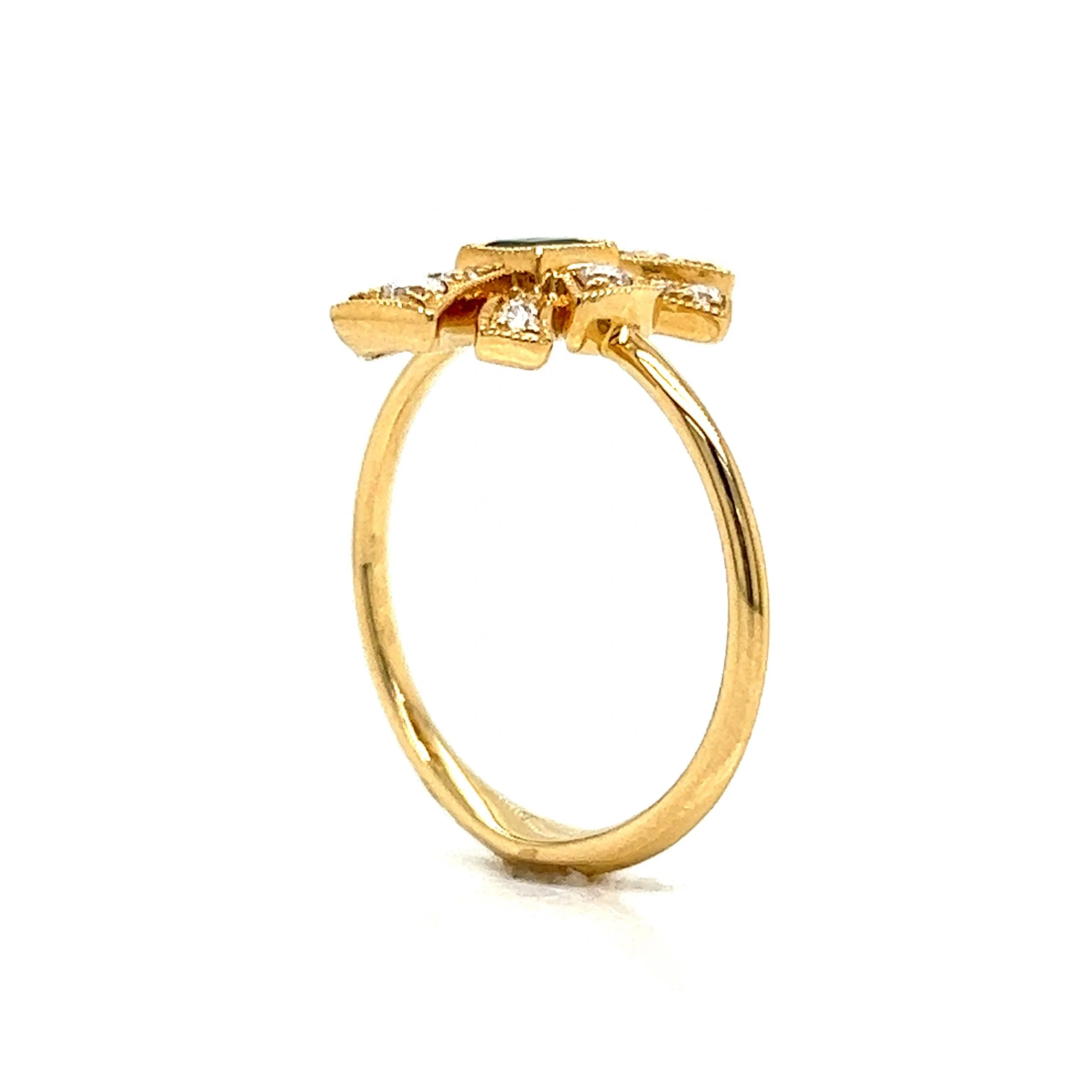 Antique Inspired Square Emerald & Diamond Cluster Ring in 18k - Image 5