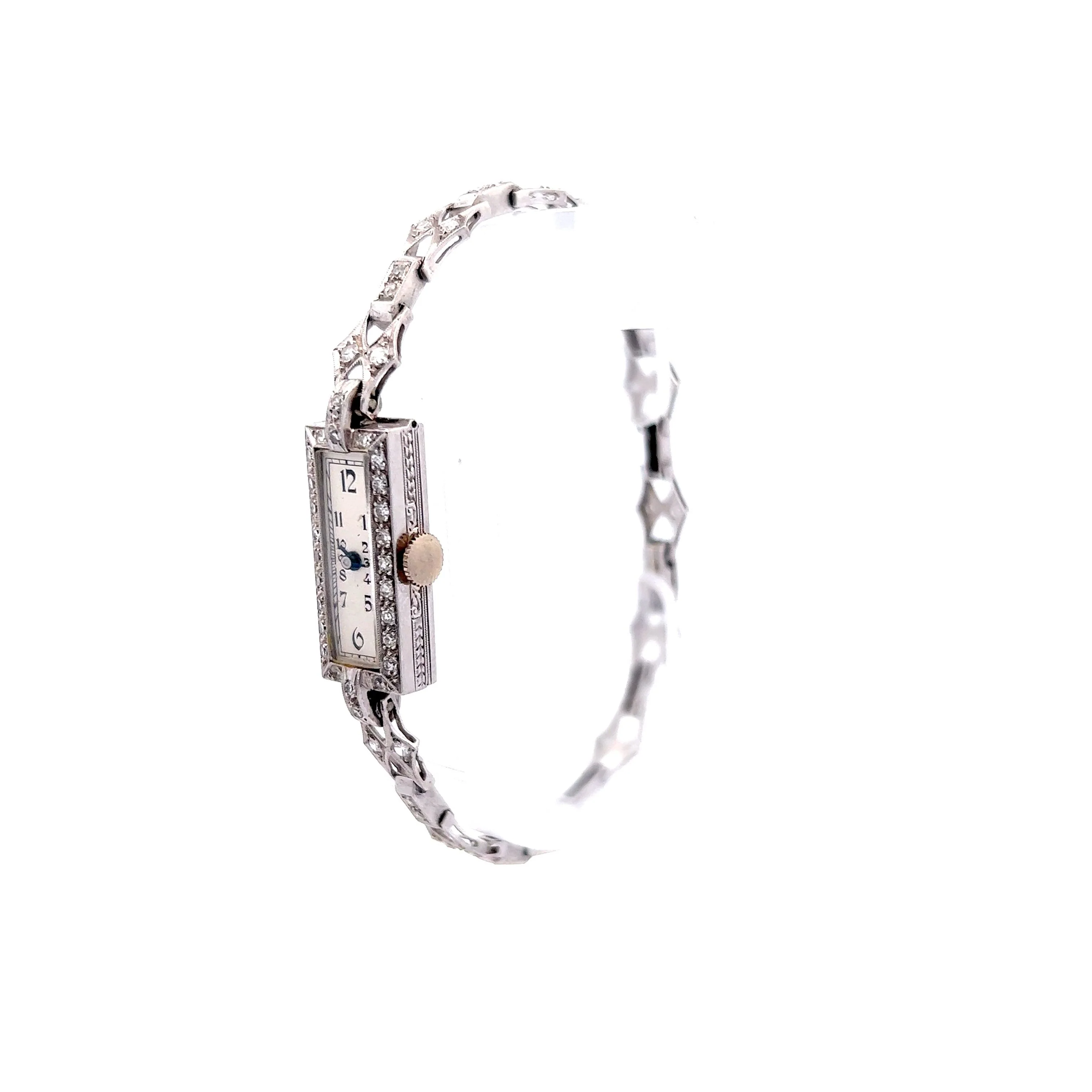 Antique Ladies Watch Art Deco .65 Single Cut Diamonds in Platinum - Image 2