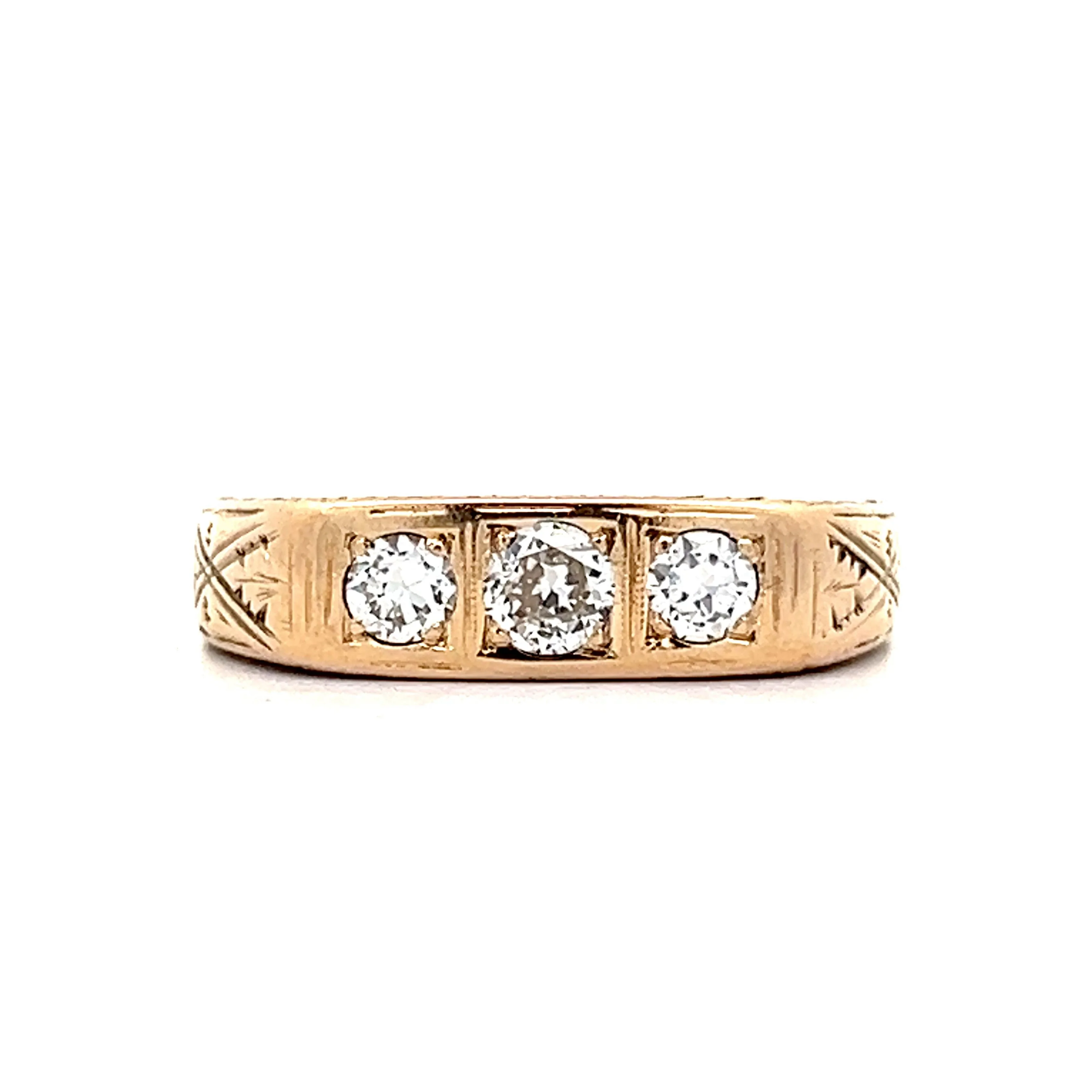 Antique Men's Three Stone Diamond Ring in 14k Yellow Gold