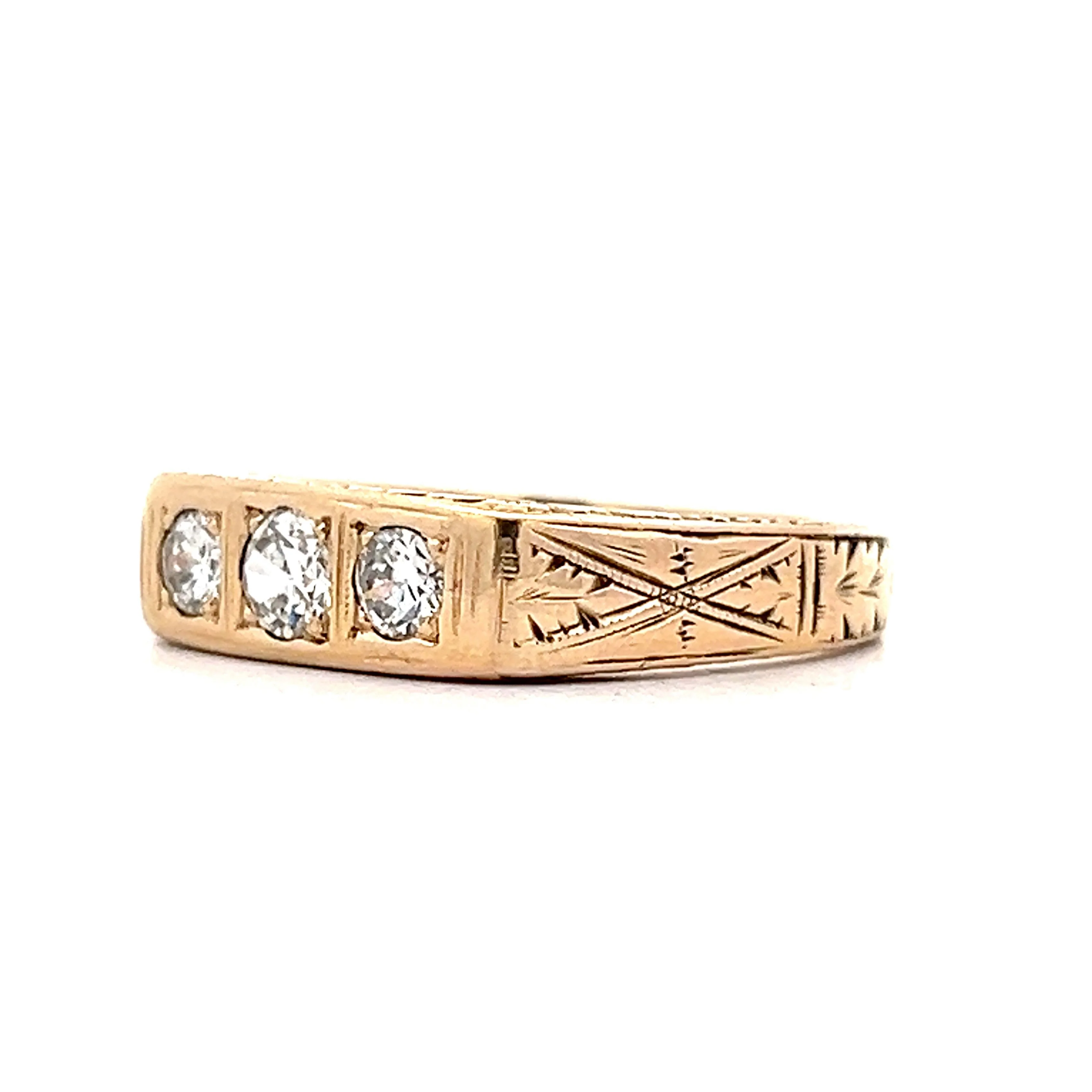 Antique Men's Three Stone Diamond Ring in 14k Yellow Gold - Image 2