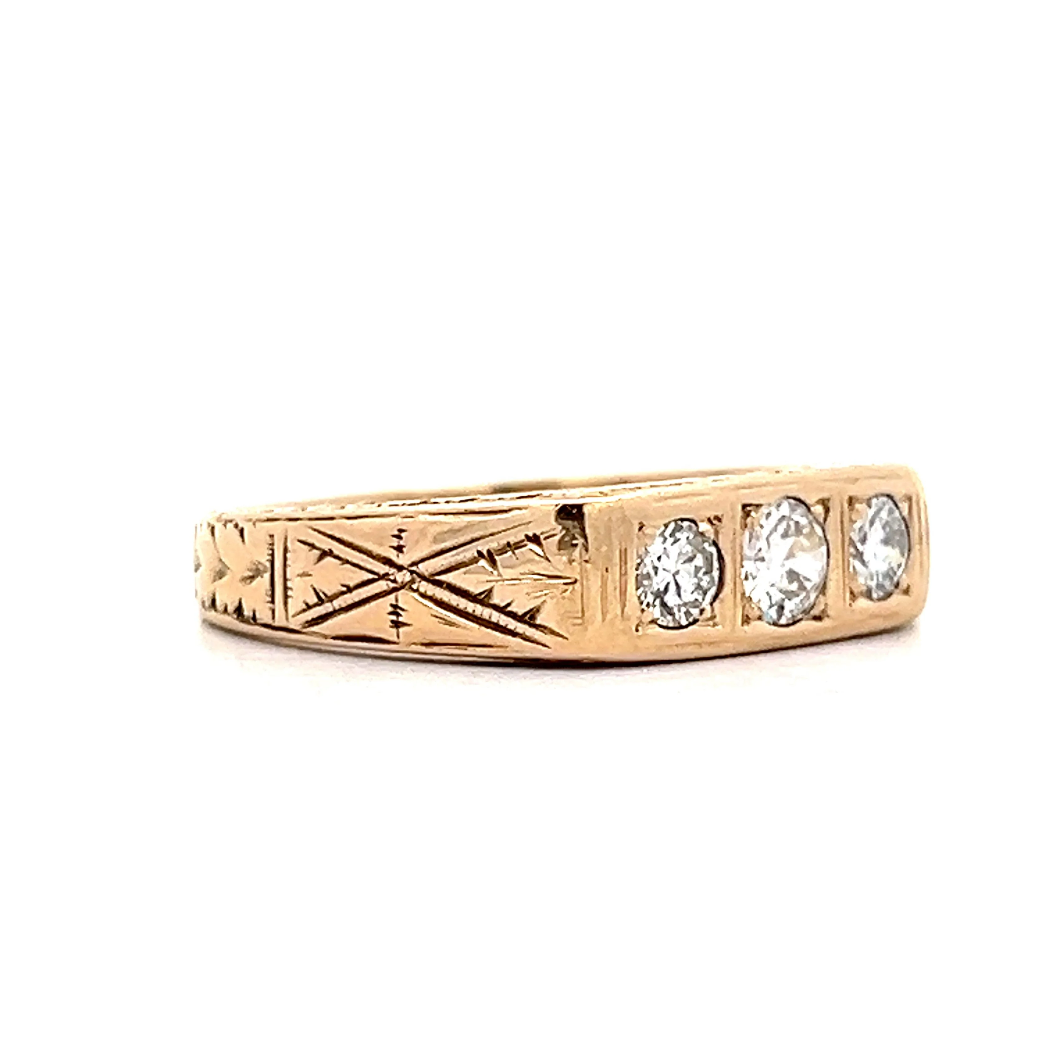 Antique Men's Three Stone Diamond Ring in 14k Yellow Gold - Image 3