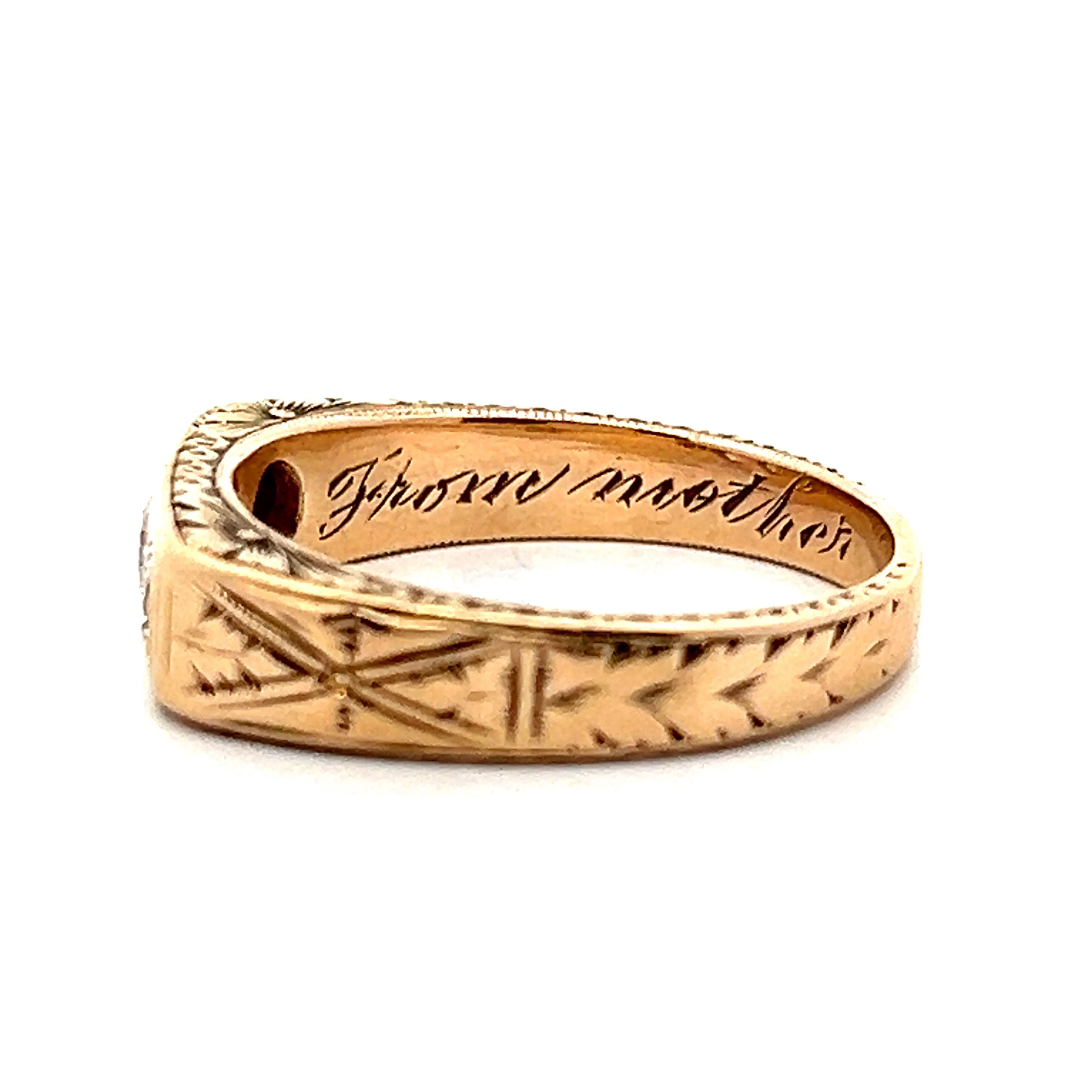 Antique Men's Three Stone Diamond Ring in 14k Yellow Gold - Image 4