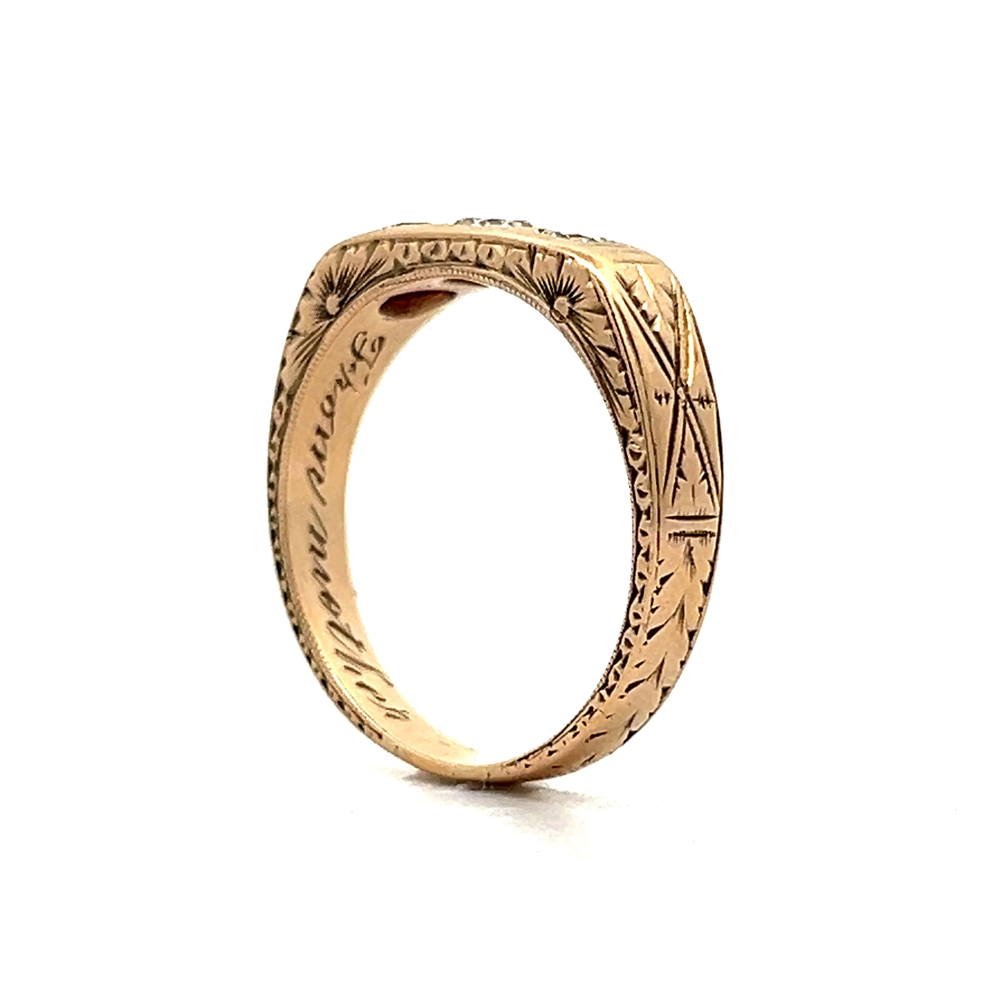 Antique Men's Three Stone Diamond Ring in 14k Yellow Gold - Image 5