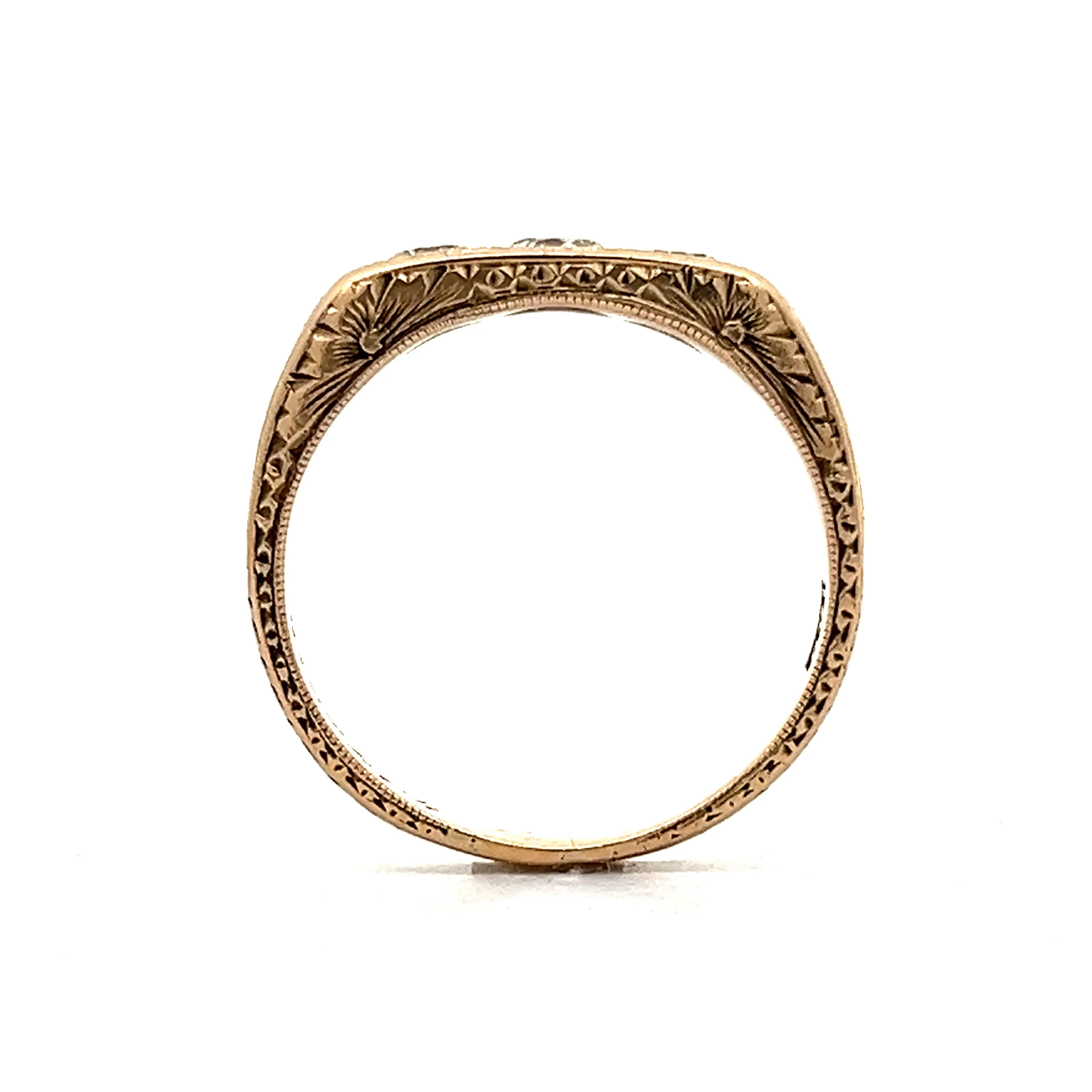 Antique Men's Three Stone Diamond Ring in 14k Yellow Gold - Image 6
