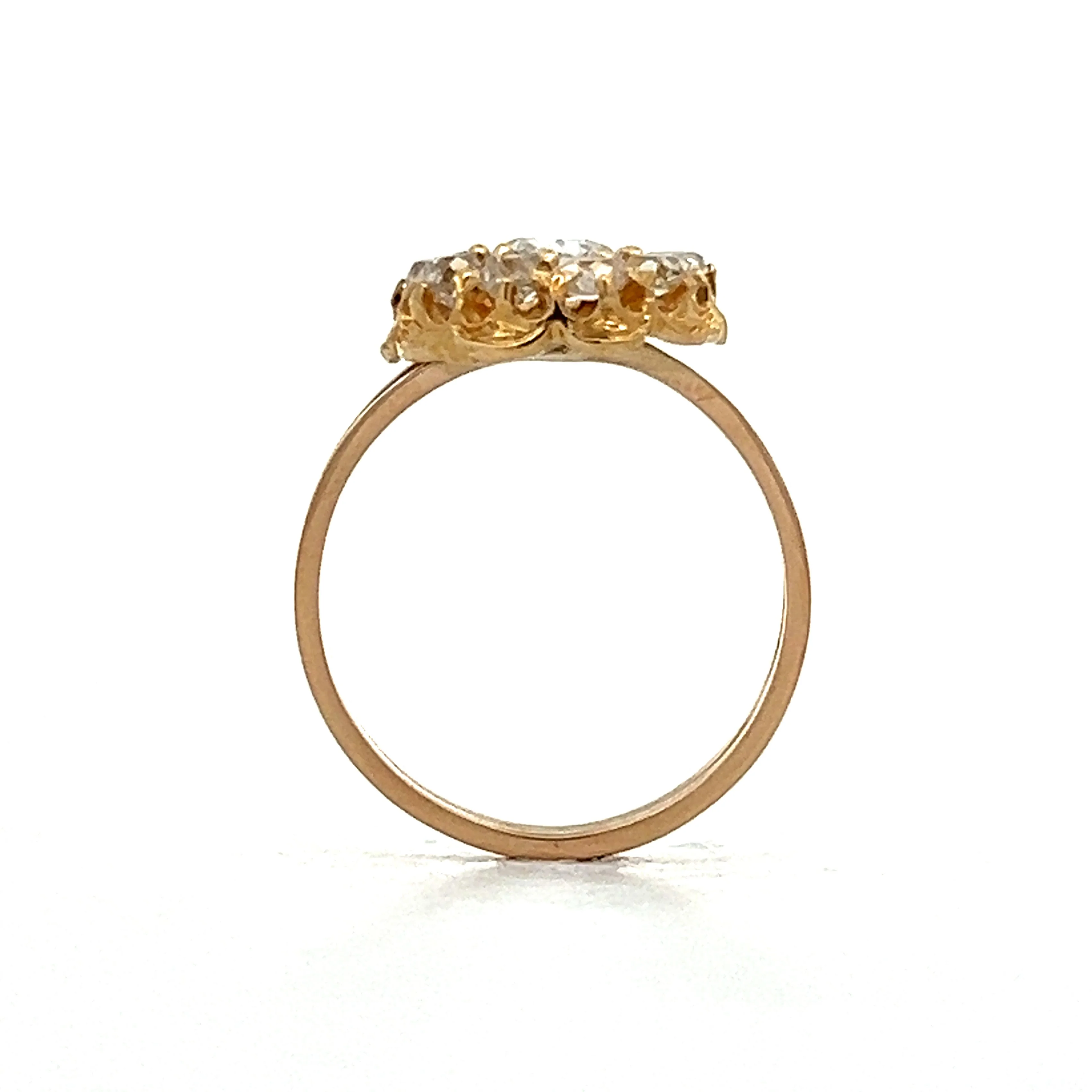 Antique Mine Cut Diamond Cluster Engagement Ring in Yellow Gold - Image 4