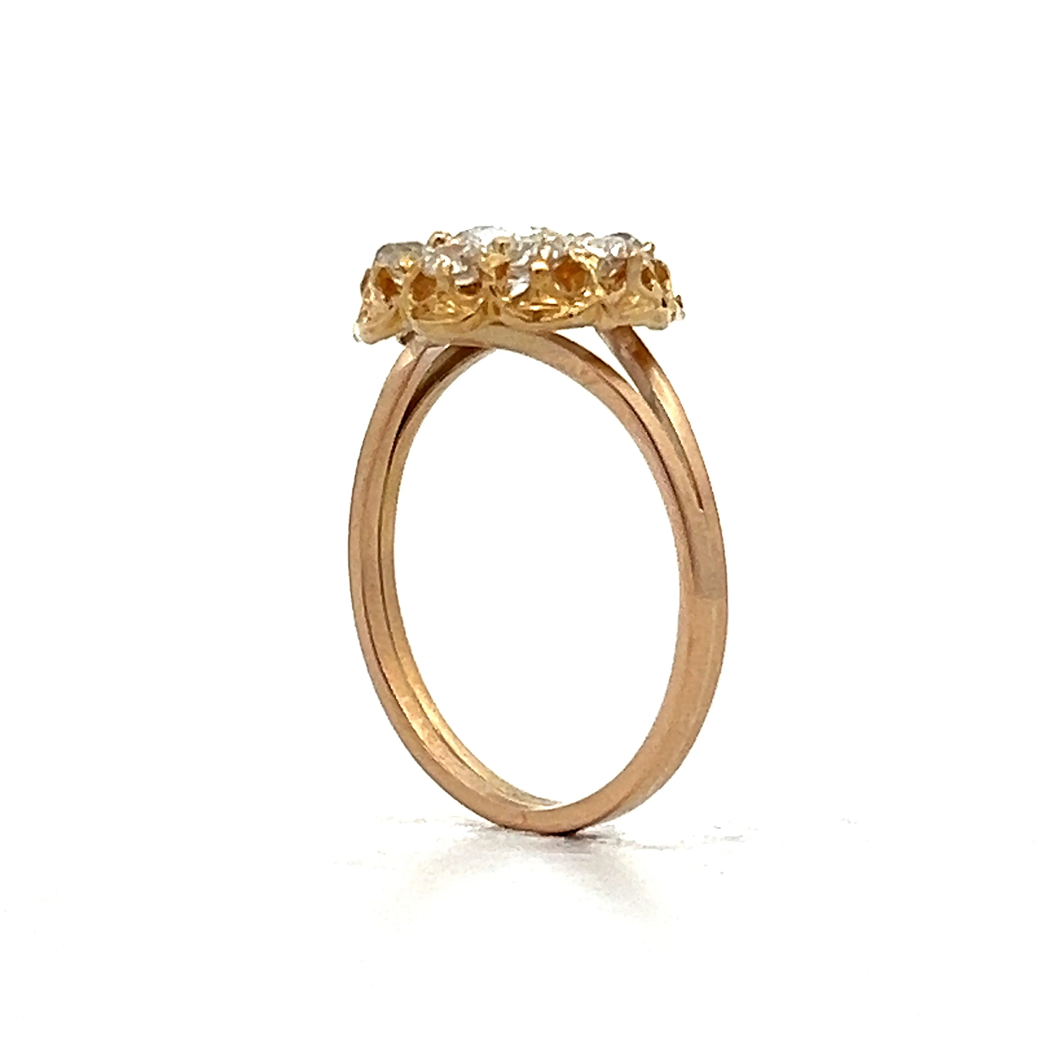 Antique Mine Cut Diamond Cluster Engagement Ring in Yellow Gold - Image 5