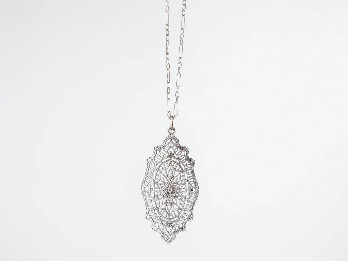 Antique Necklace Art Deco .02 Old European Cut Diamond in 18k White Gold - Image 2