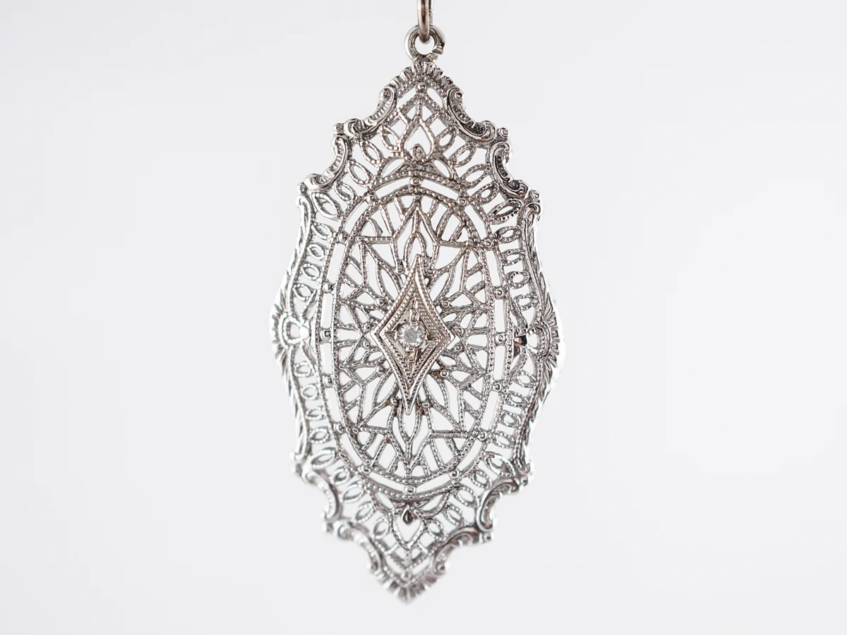 Antique Necklace Art Deco .02 Old European Cut Diamond in 18k White Gold - Image 3