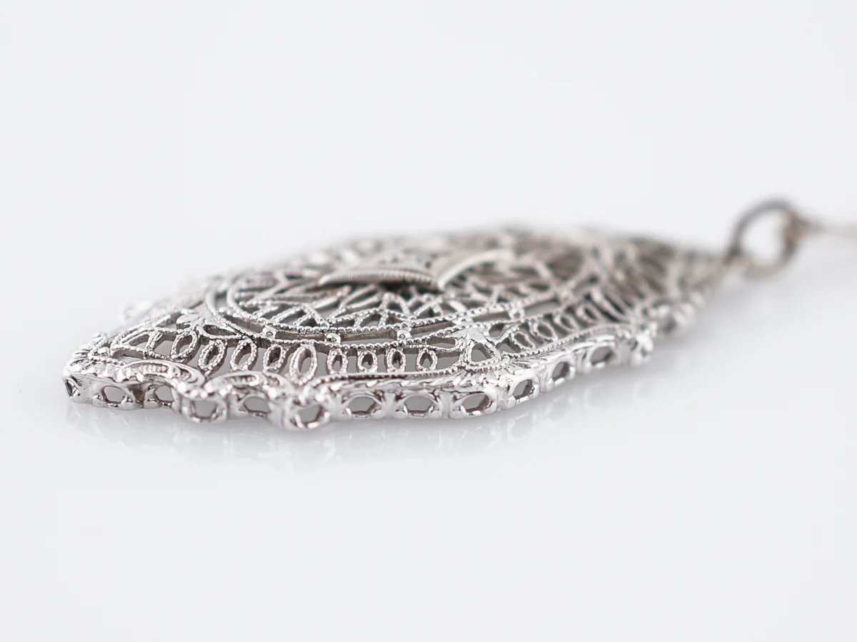 Antique Necklace Art Deco .02 Old European Cut Diamond in 18k White Gold - Image 4