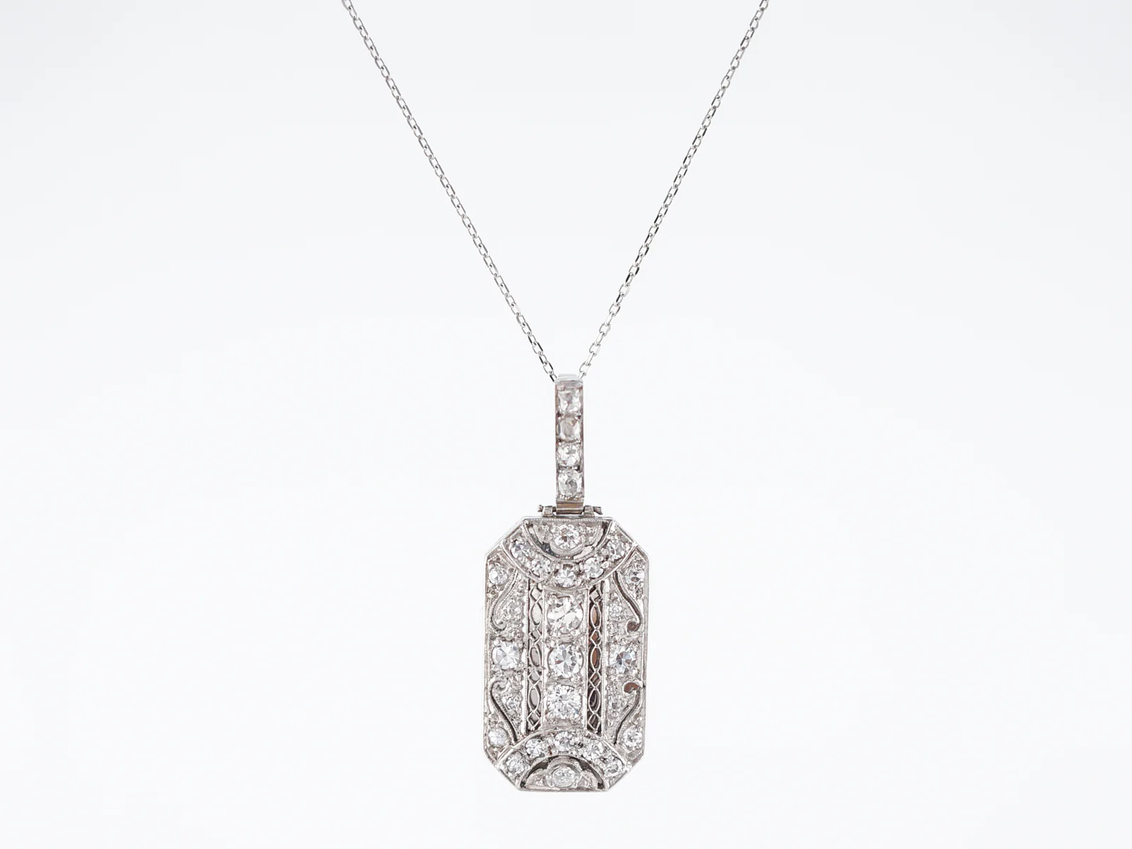 Antique Necklace Art Deco 1.17 Round Brilliant, Old Mine & Single Cut Diamonds in Platinum
