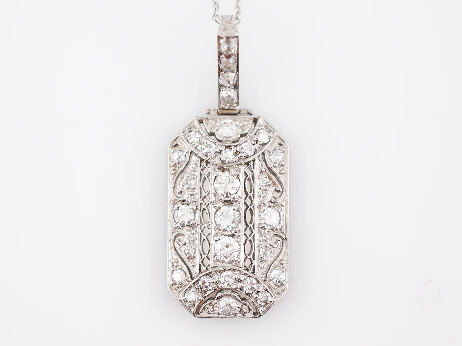 Antique Necklace Art Deco 1.17 Round Brilliant, Old Mine & Single Cut Diamonds in Platinum - Image 2