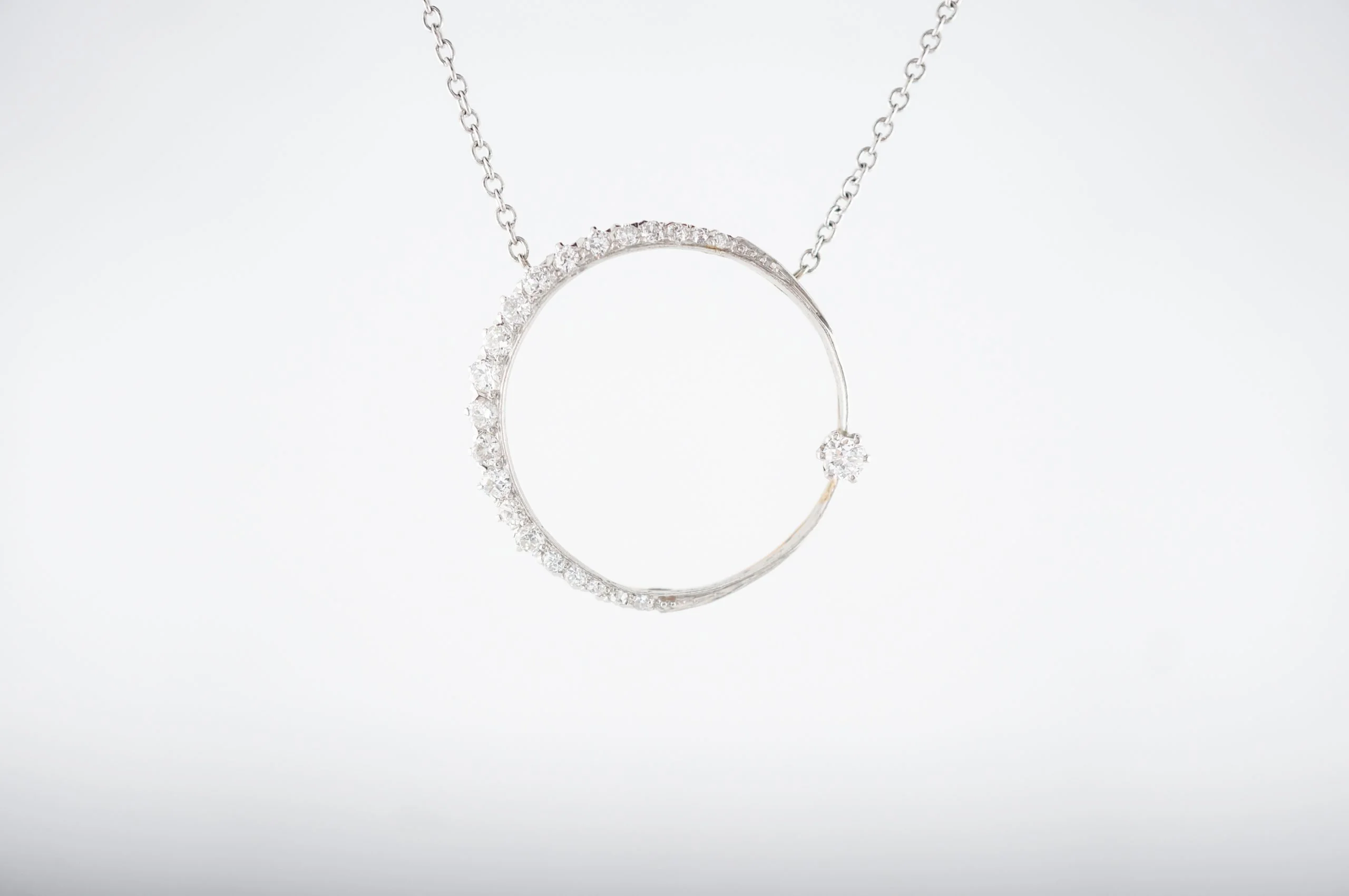Antique Necklace Art Deco 1.19 Round Brilliant & Single Cut Diamonds in 14k White Gold - Image 2