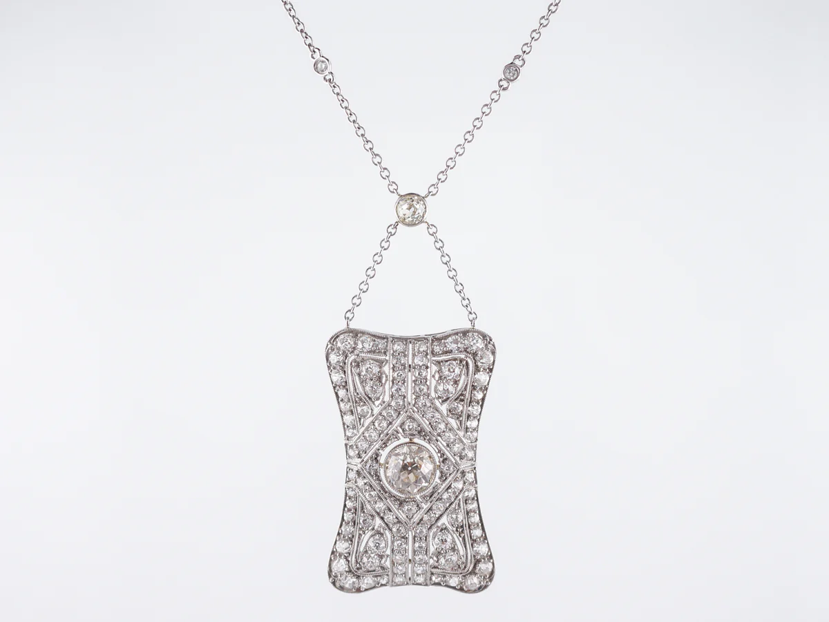 Antique Necklace Art Deco 5.08 Old European Cut Diamonds in 18k White Gold & Platinum