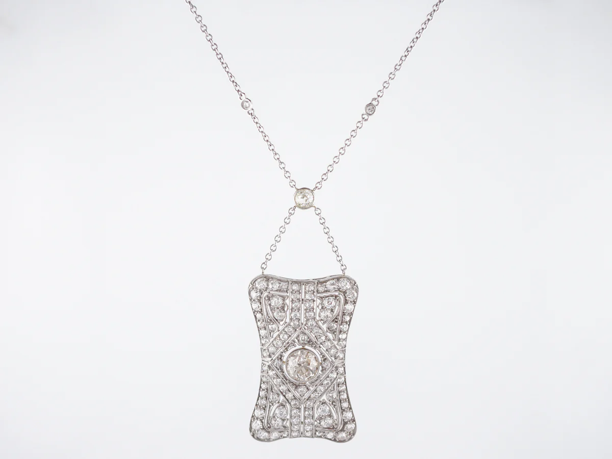 Antique Necklace Art Deco 5.08 Old European Cut Diamonds in 18k White Gold & Platinum - Image 2
