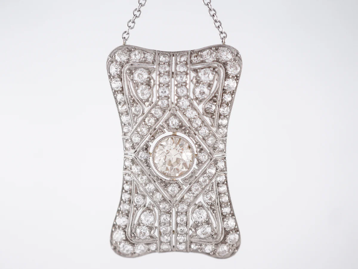 Antique Necklace Art Deco 5.08 Old European Cut Diamonds in 18k White Gold & Platinum - Image 3